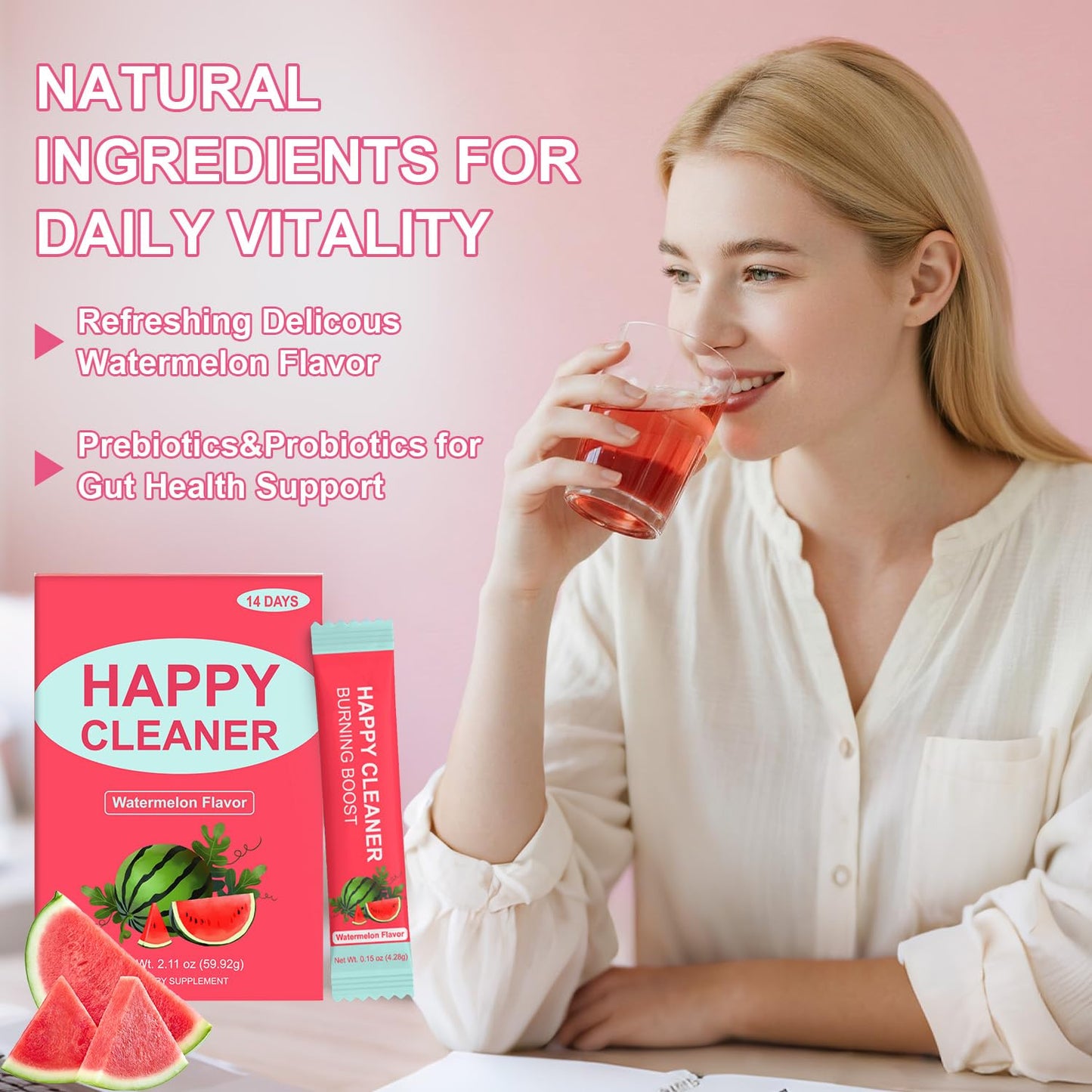 Josmon Happy Cleaner Probiotic Prebiotic Powder Watermelon 2.11 oz
