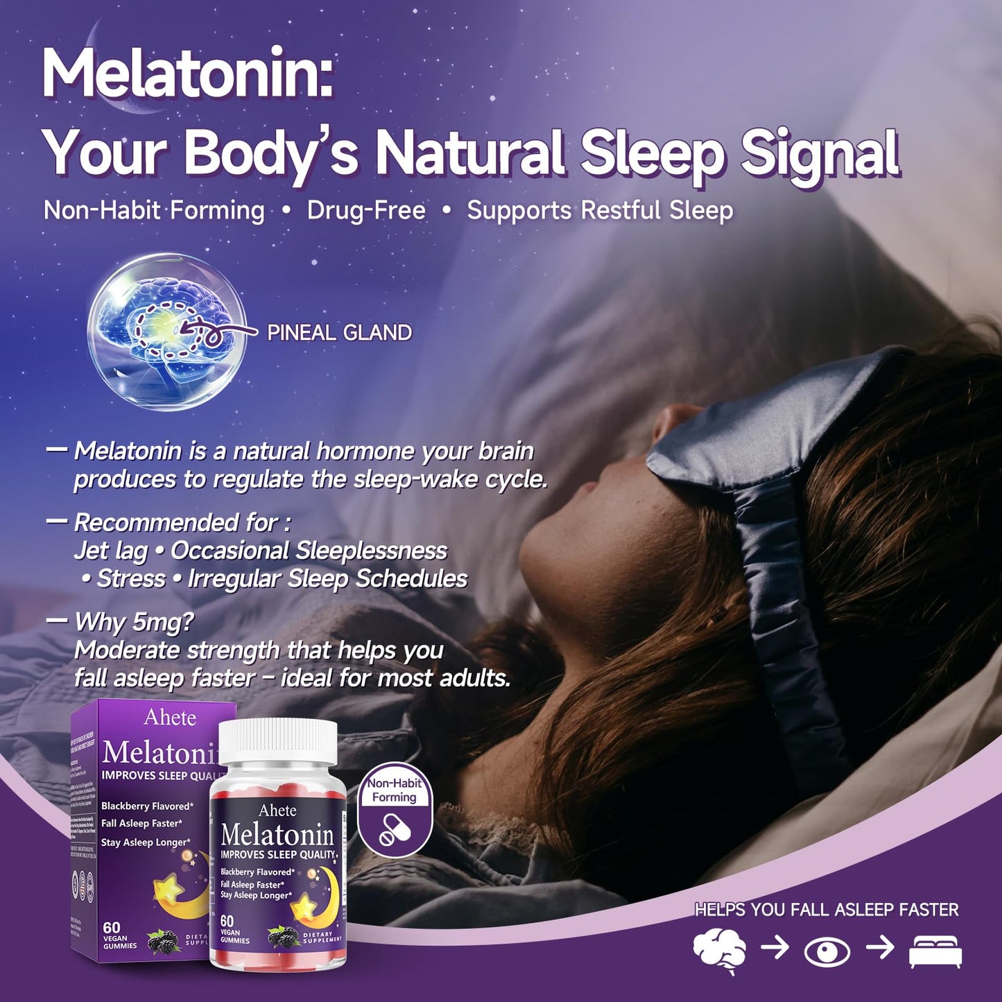 Ahete Melatonin 5mg Gummies for Adults, 180 Gummies