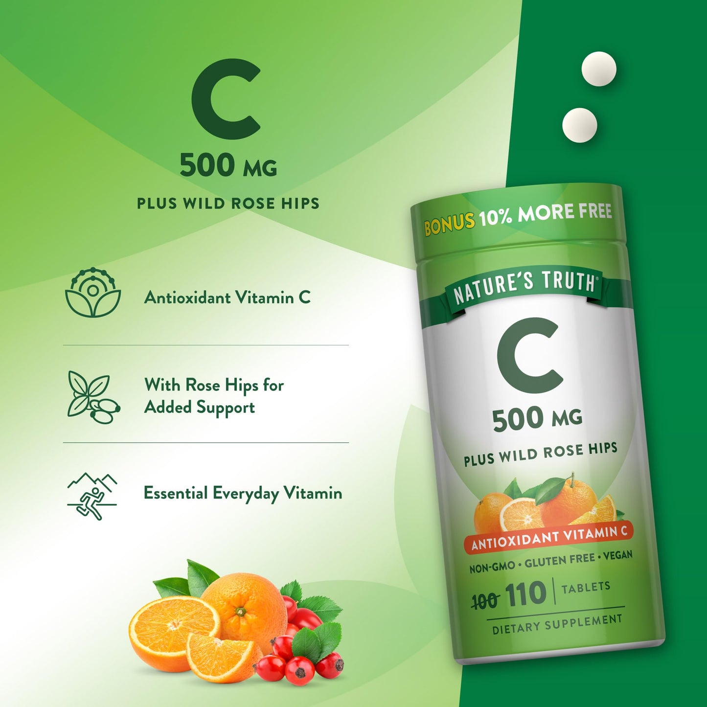 Nature's Truth Vitamin C with Rose Hips 500 mg Tablet 110 Tablets