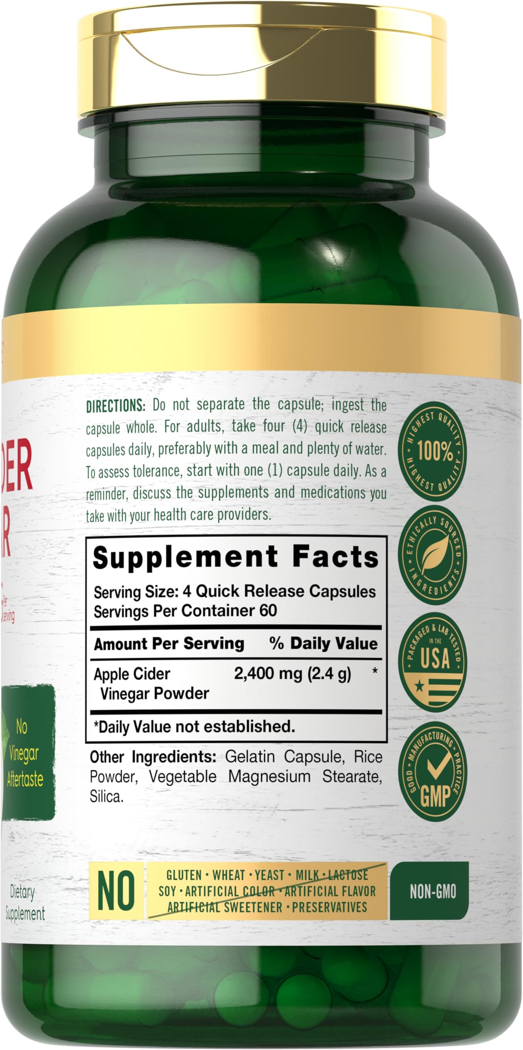 Carlyle Apple Cider Vinegar Capsules (2400mg), 240 Count, Non-GMO, Gluten Free