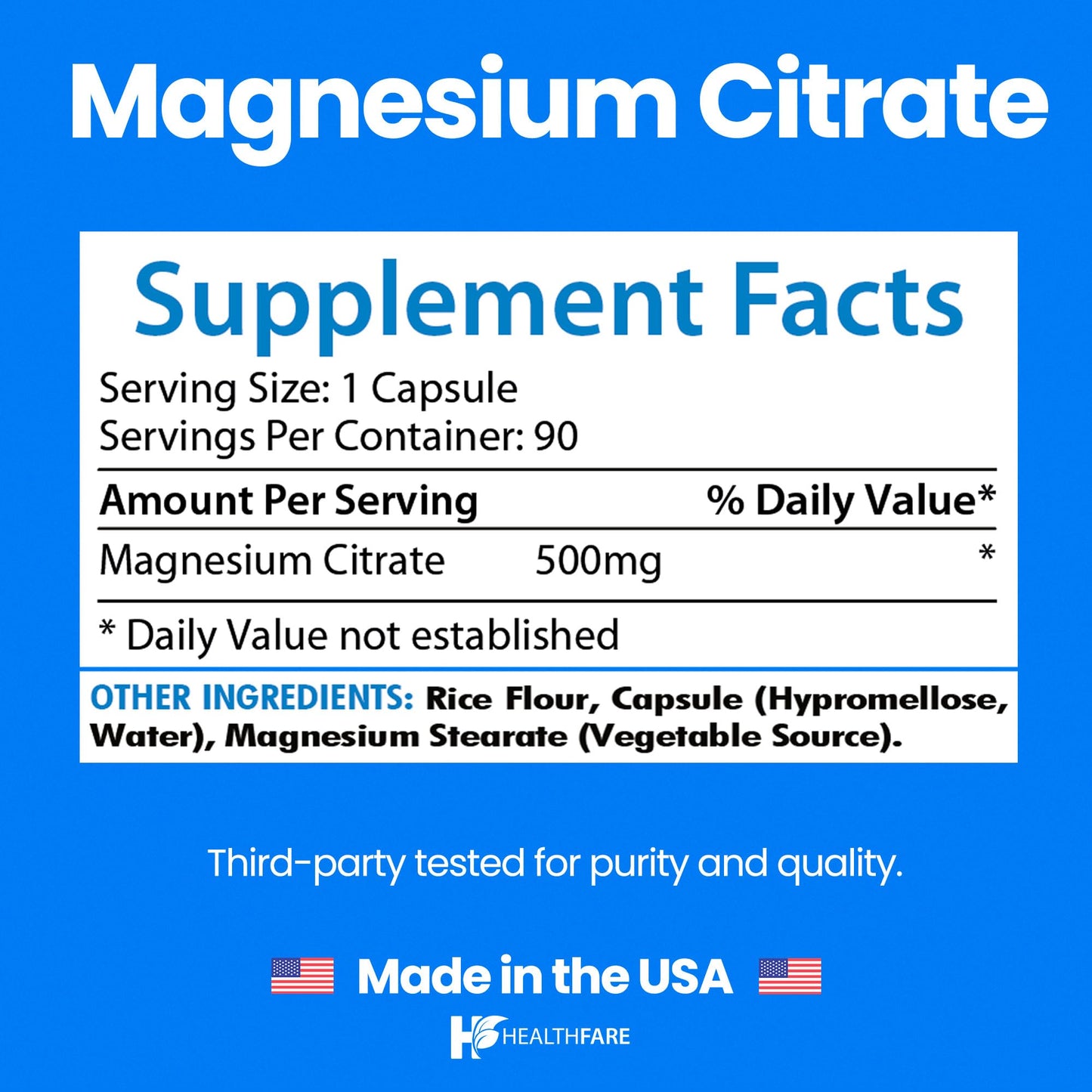 Healthfare Magnesium Citrate Capsules 90 Count