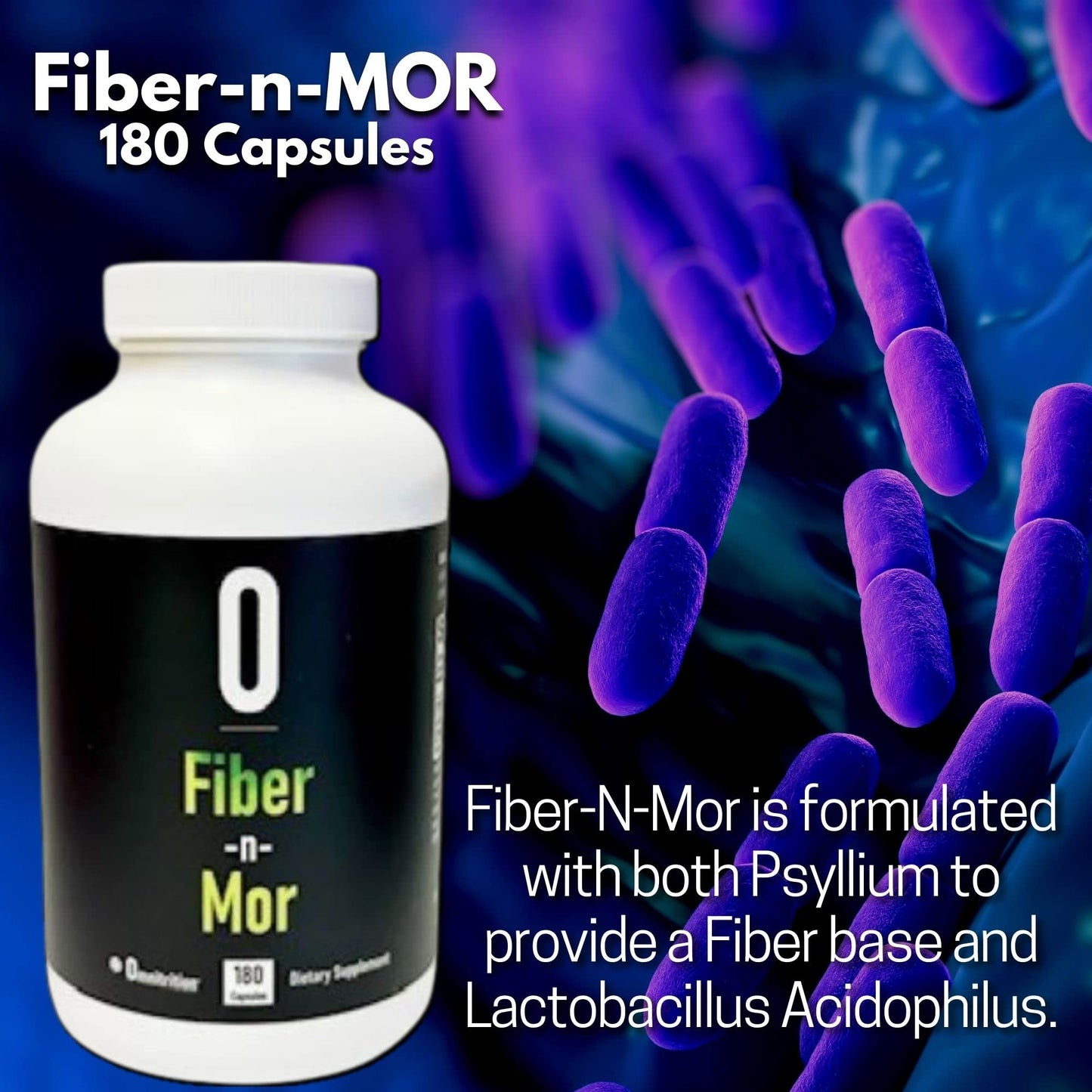 Omnitrition Fiber n Mor Digestive Supplement with Psyllium Capsule, 180 Count