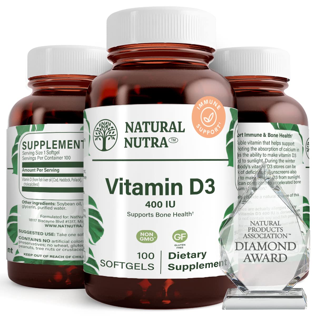 Natural Nutra Vitamin D3 400 IU Softgel, 100 Count