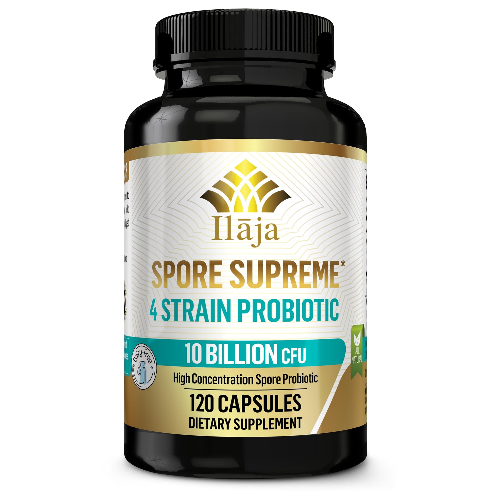 ILAJA Spore Supreme Spore Based Probiotic 120 Capsules, 10 Billion CFU, 4 Strain Formula, No Refrigeration Needed, Dairy Free