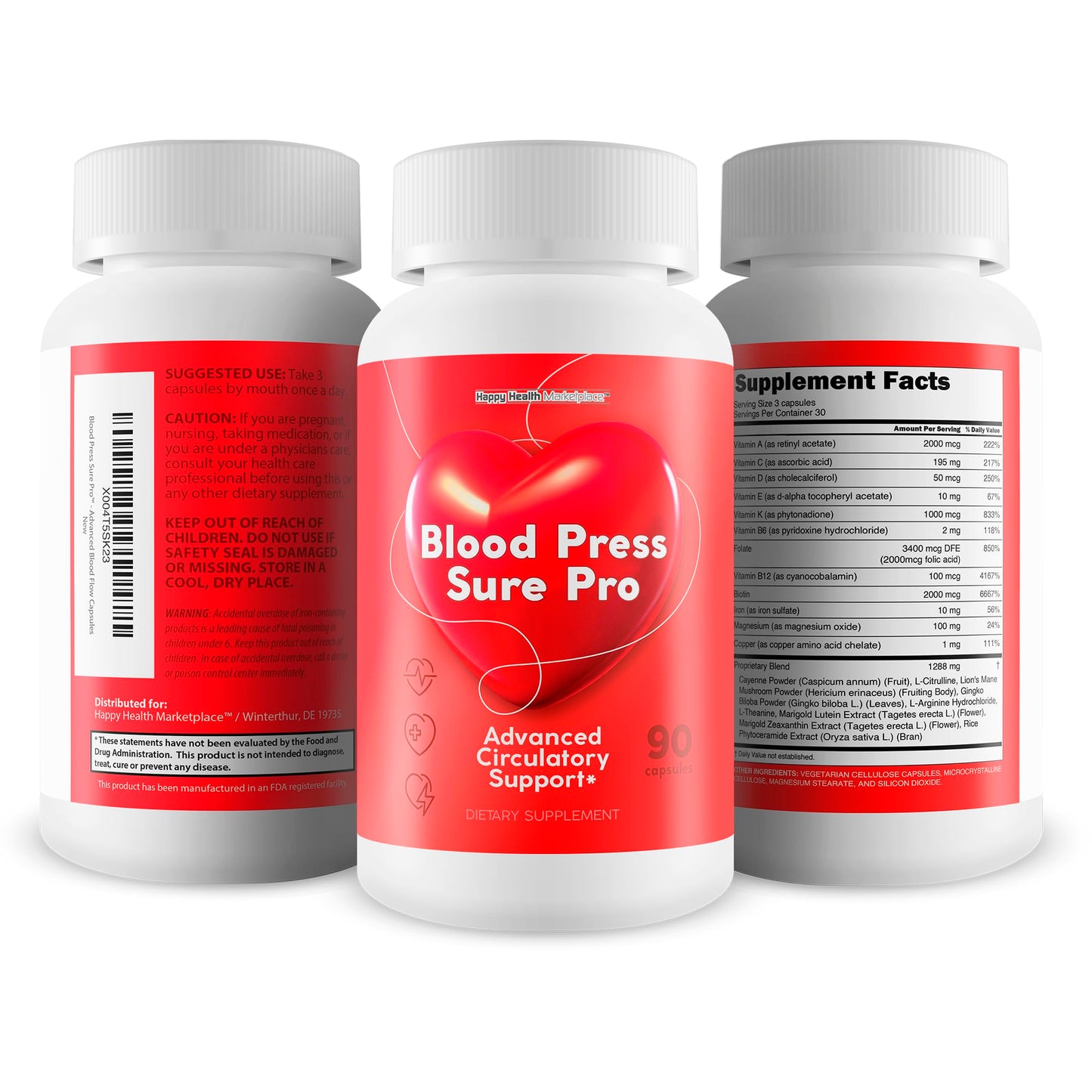 Happy Health Marketplace Blood Press Sure Pro With Magnesium 12 Capsules 90 Count