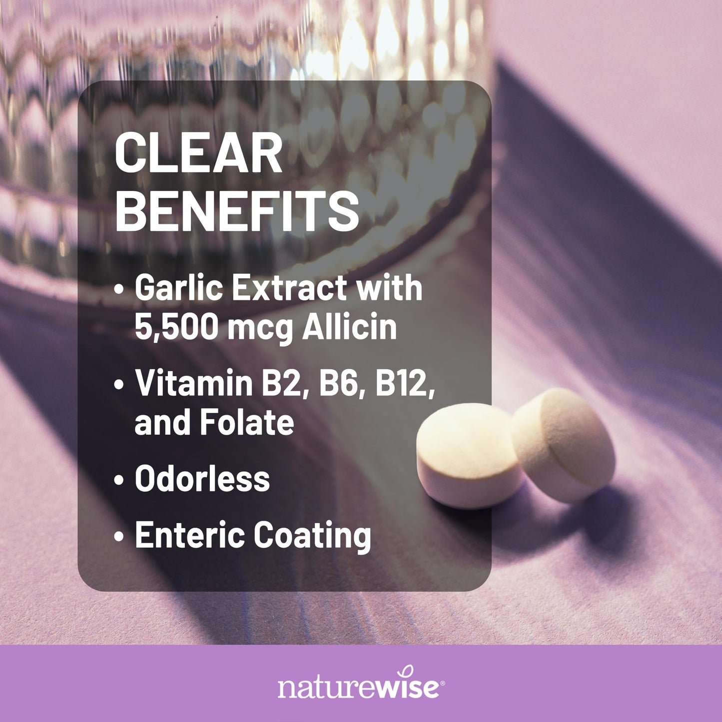 NatureWise Garlic Extract 5,500 mcg Allicin Supplement Tablets, 60 Count