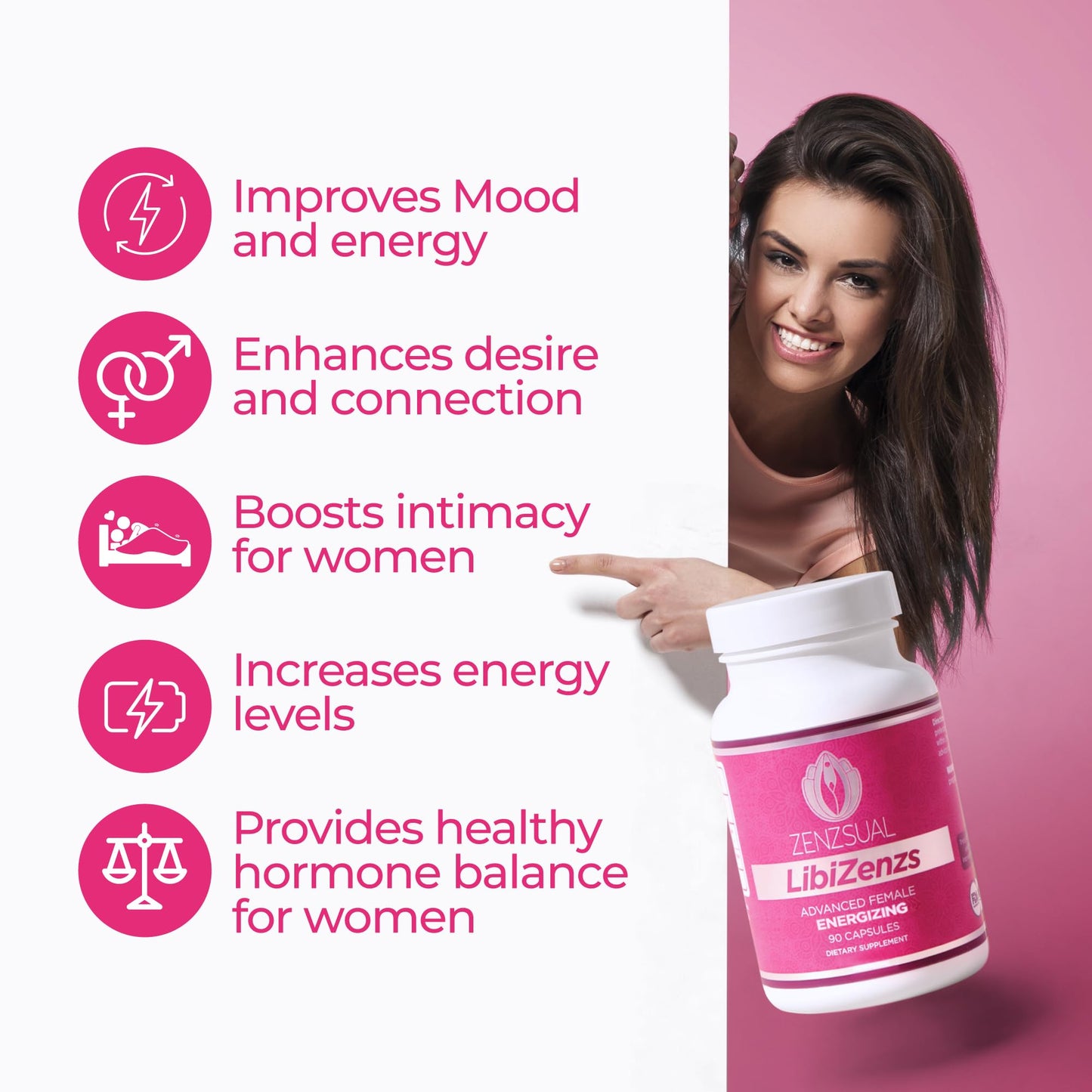 ZENZSUAL Libizenzs Plant-Based Energy Support Supplement for Women – Caffeine-Free with Maca Root, Ashwagandha & Ginseng – Supports Daily Stamina, Focus & Well-Being – 90 Vegan Capsules