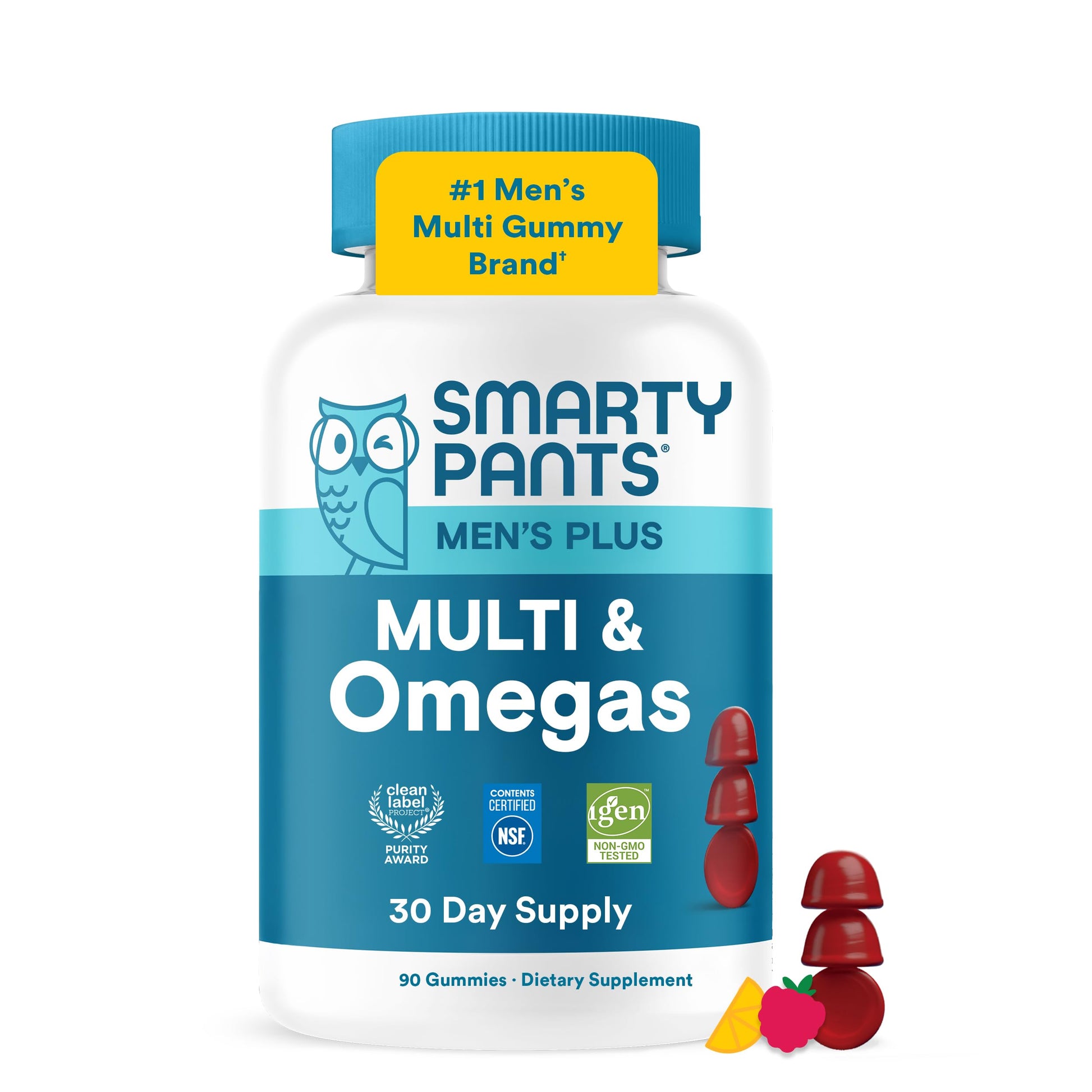 SmartyPants Men's Multivitamin Gummies with Omega 3 DHA/EPA, Methylfolate, Vitamin D3, C, B12, B6, A, K, Zinc, Raspberry Lemonade Flavor, 1 Count