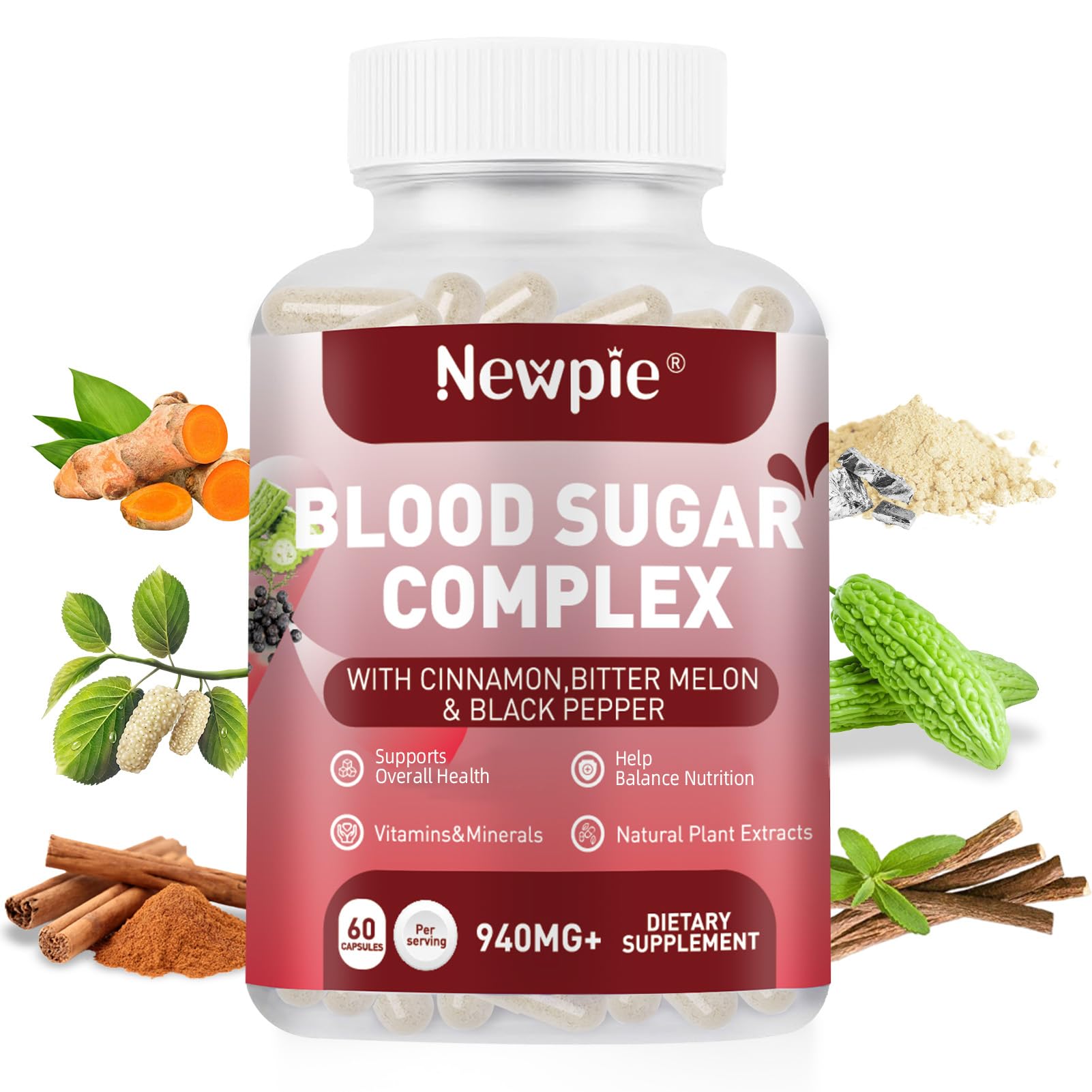 HOWEEJET Blood Sugar Complex Supplement Capsules, 60 Capsules