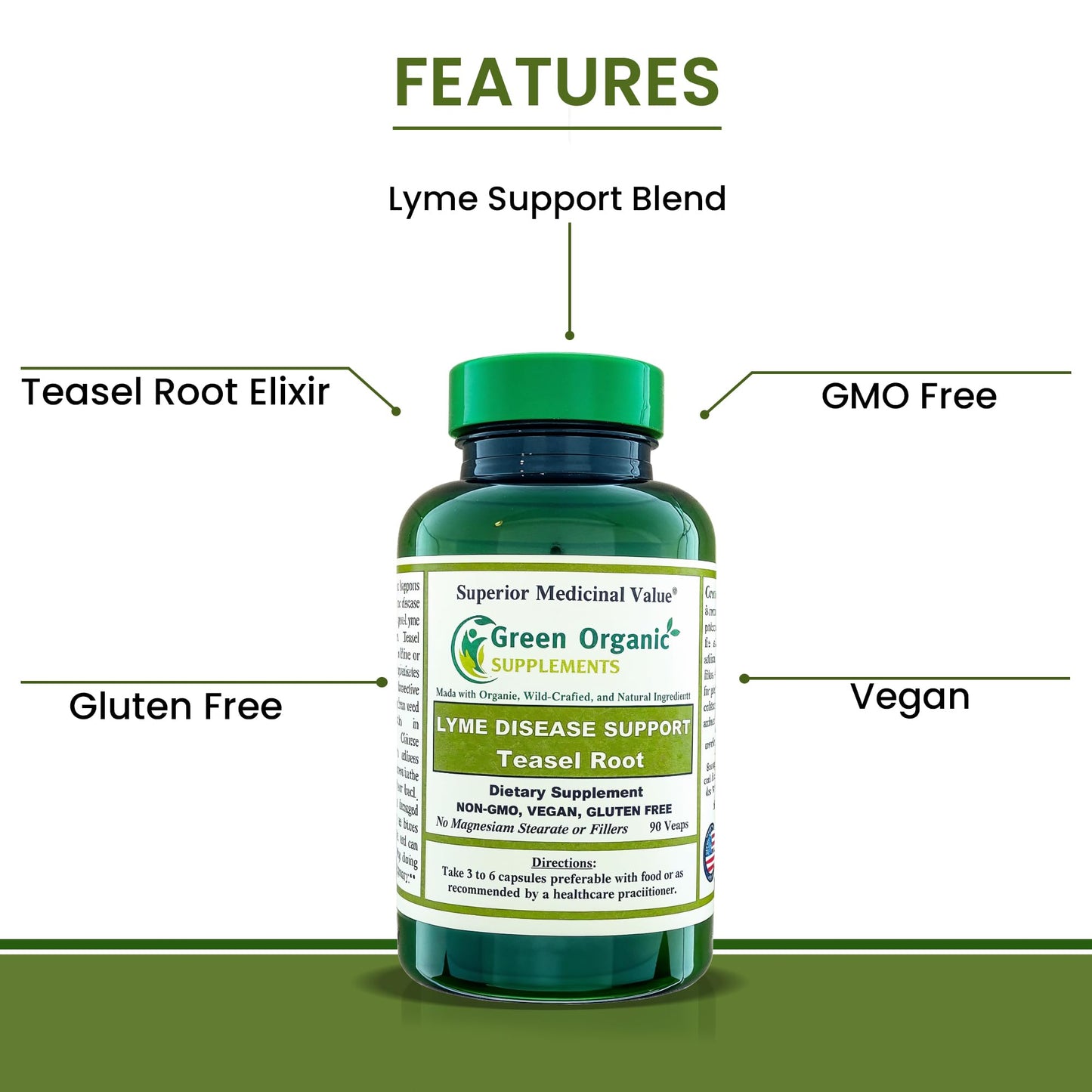 Green Organic Supplements Lyme Disease Teasel Root Capsule 90 Count