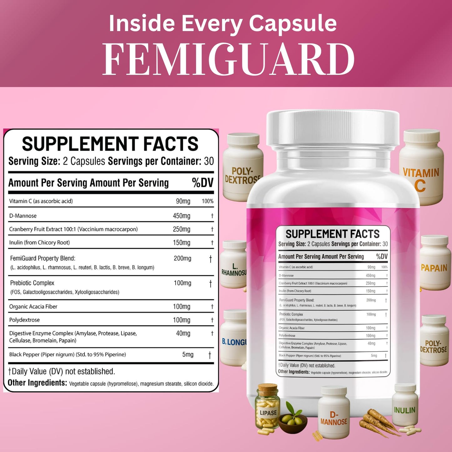 Kun Shafi Vaginal Probiotic for Women – Cranberry, D-Mannose, Inulin, Vitamin C, Prebiotic & Enzyme Complex – Feminine Health, UTI Cleanse & pH Balance Support, 60 Capsules