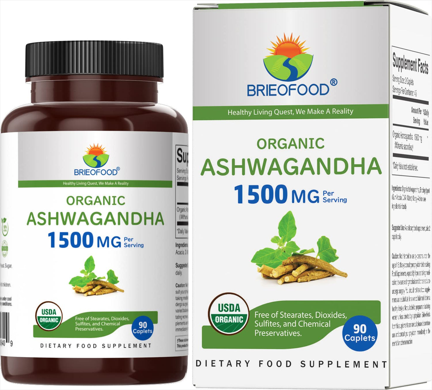 Brieofood Organic Ashwagandha 1500mg 90 Tablets
