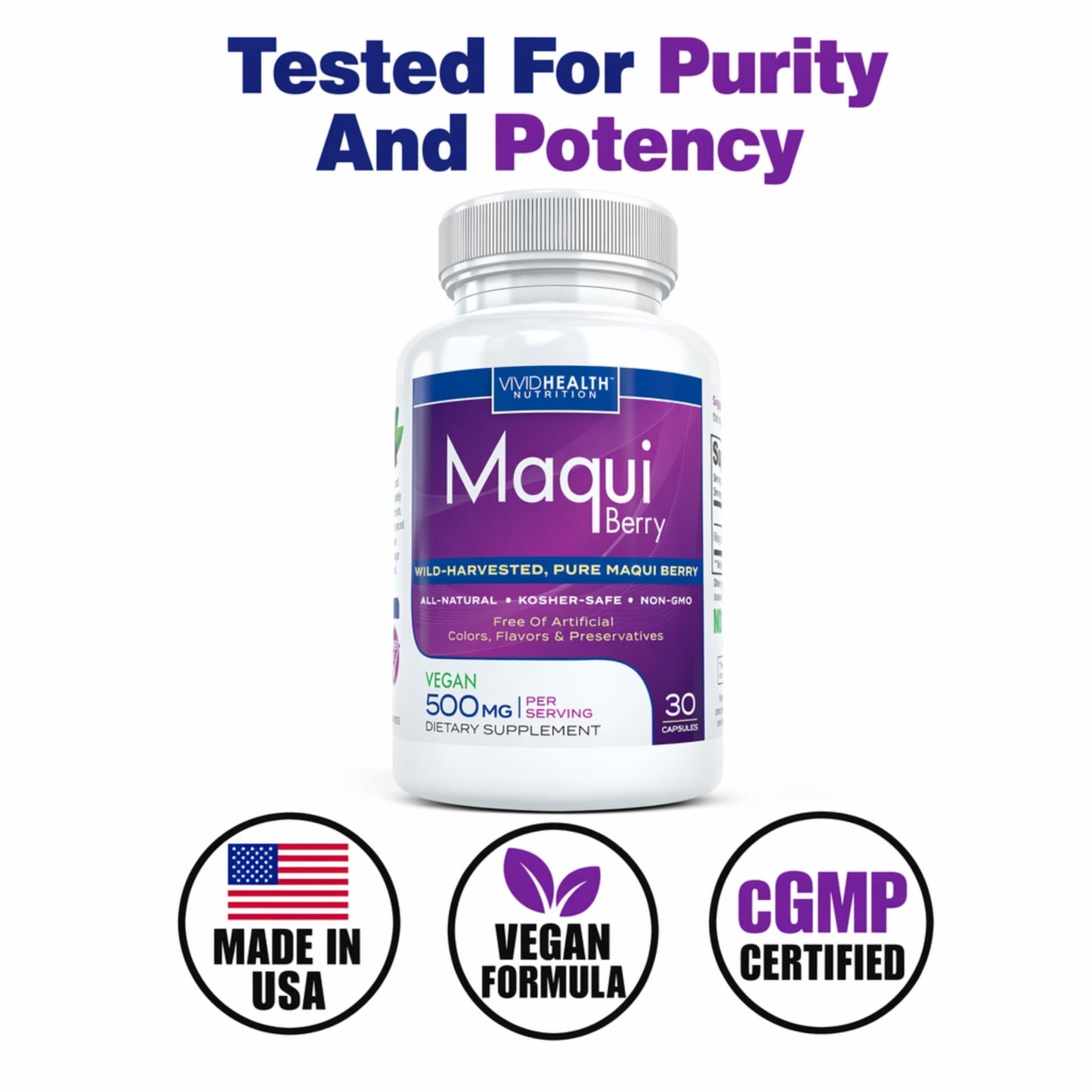 Vivid Health Nutrition Organic Maqui Berry Extract Capsules 30 Count