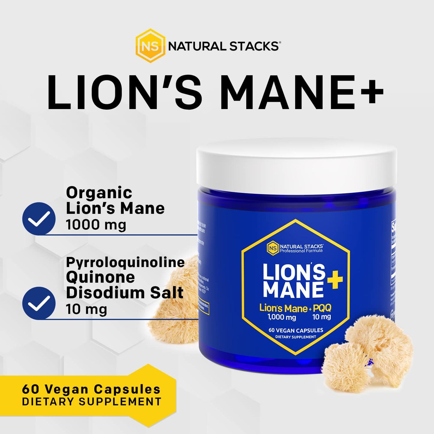 Natural Stacks Organic Lions Mane with PQQ 120 Capsules