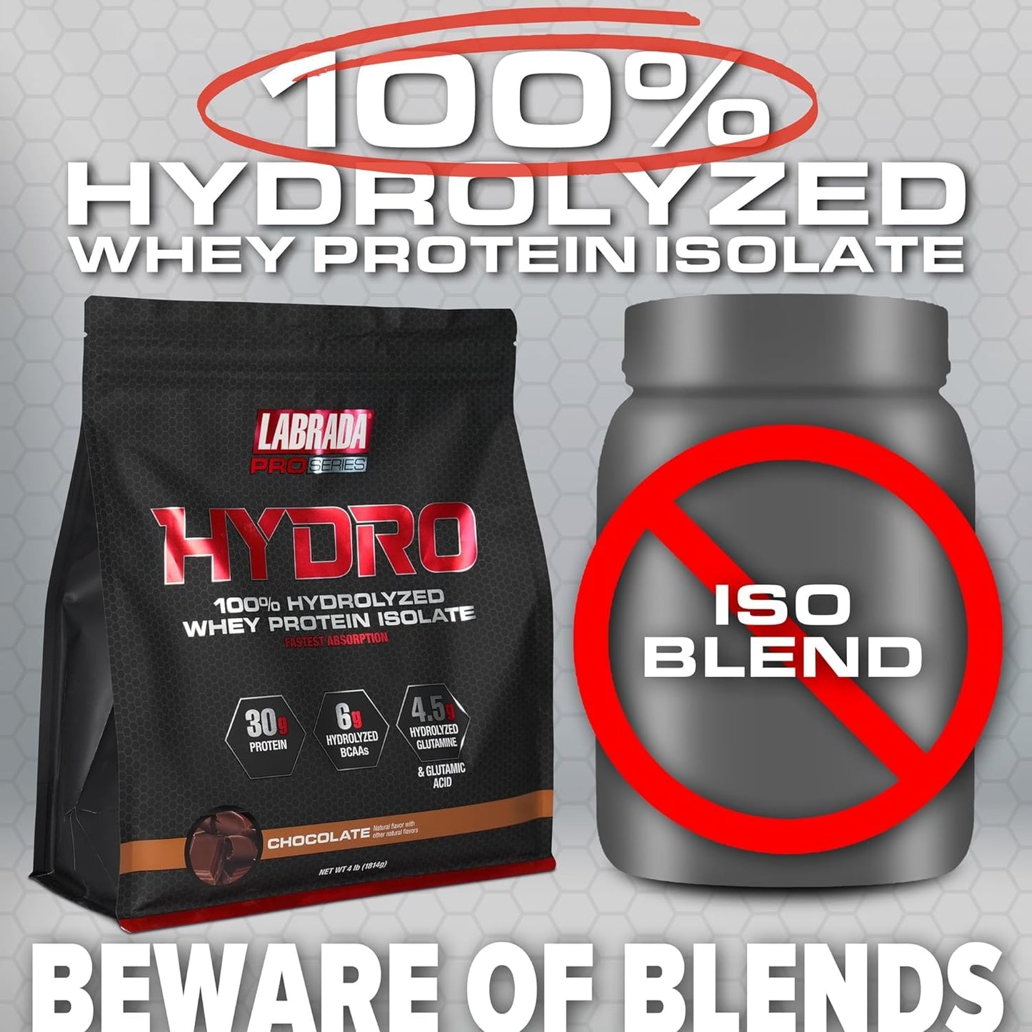 Labrada Hydro 100% Pure Hydrolyzed Whey Protein Isolate Powder, 64 Servings