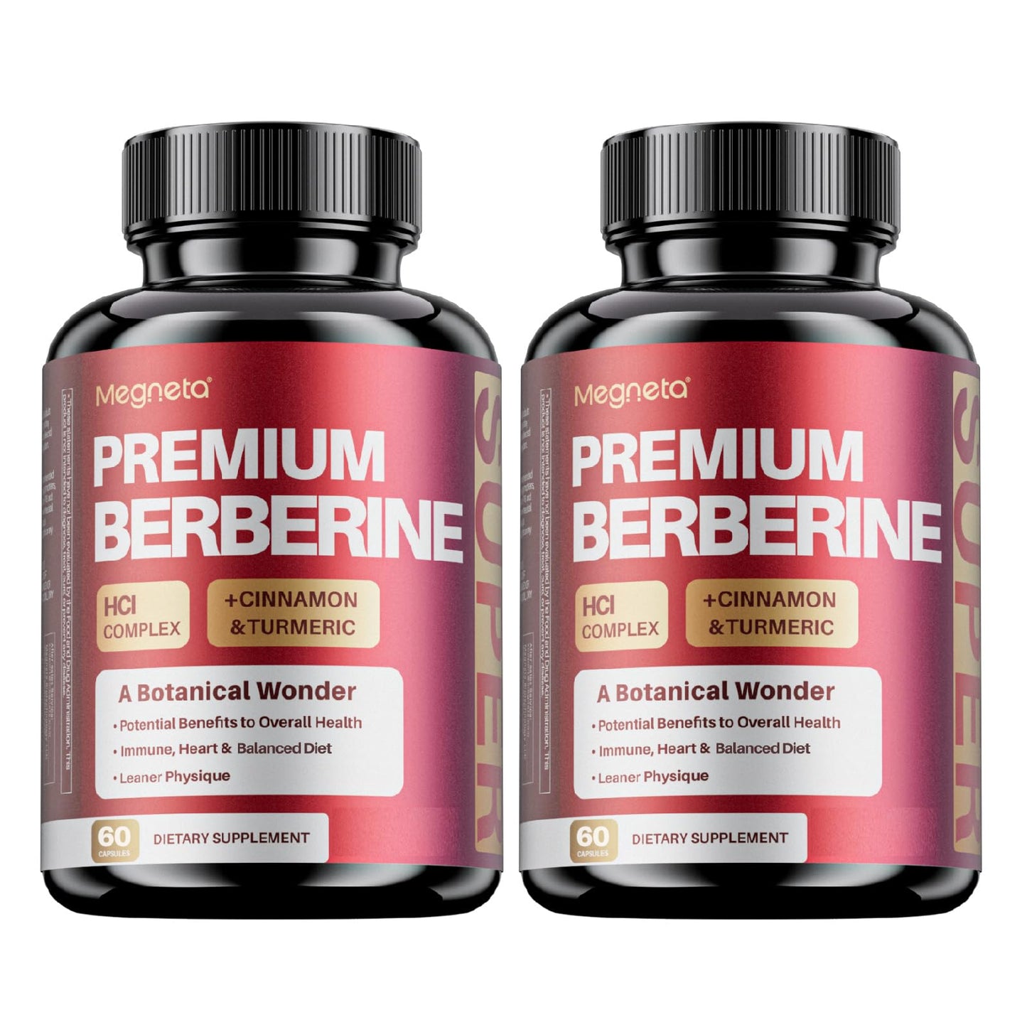 MEGNETA Premium Berberine HCl Complex with Cinnamon, Turmeric, 120 Capsules