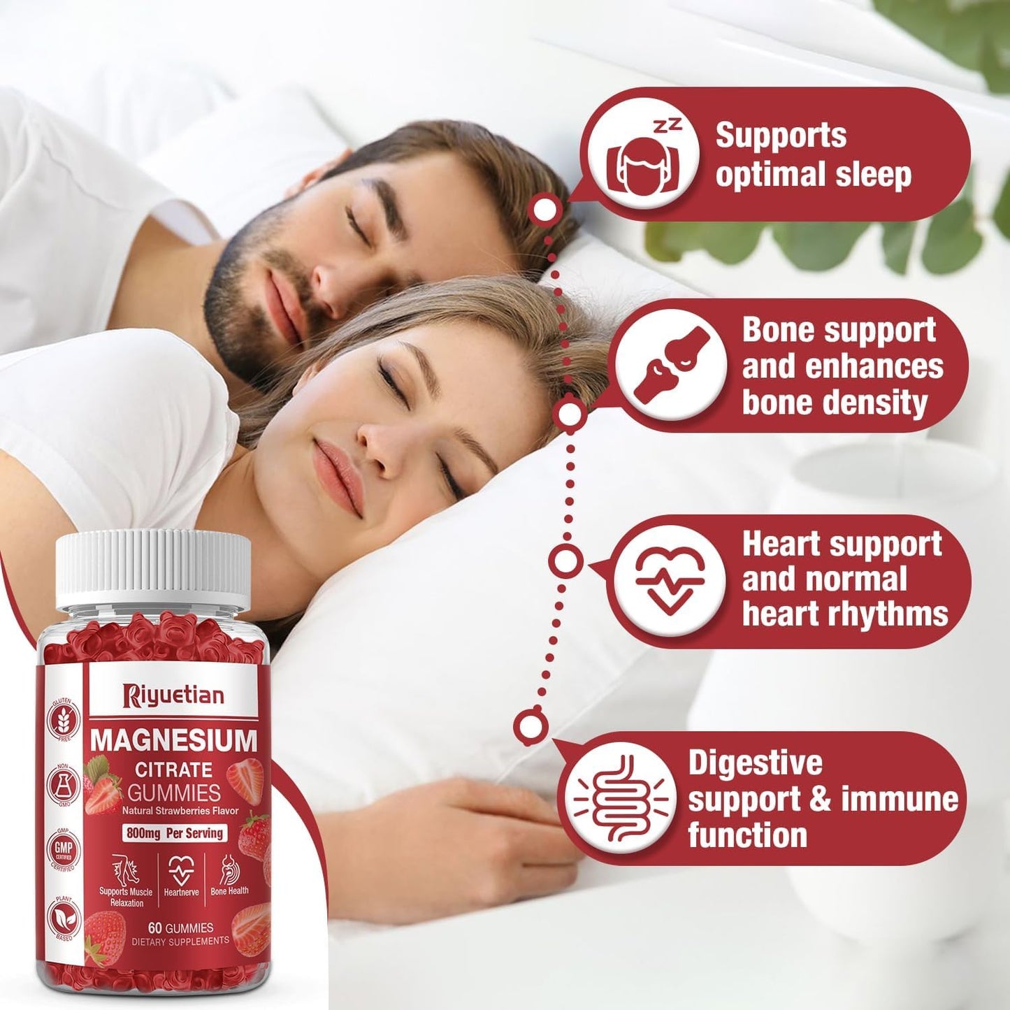 Riyuetian Magnesium Citrate Gummies 800mg, 120 Count