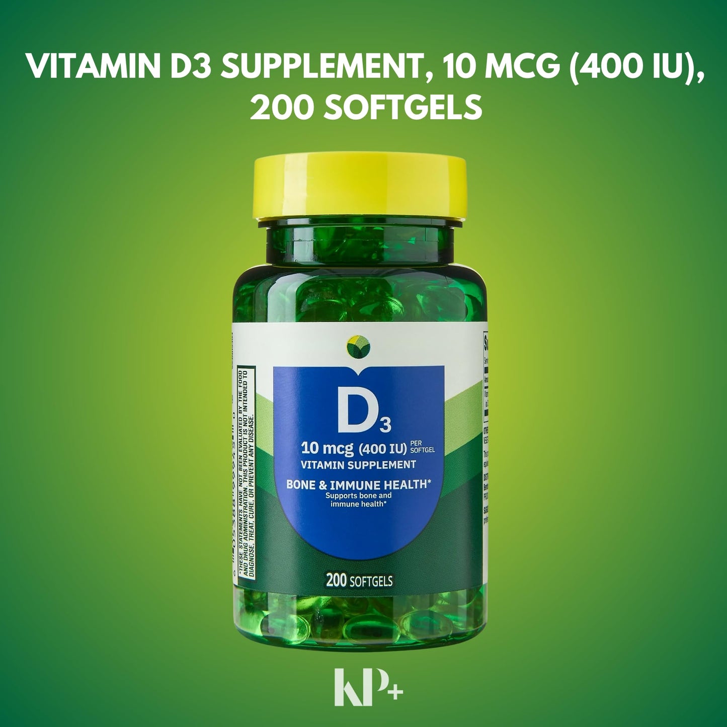 KP+ Vitamin D3 10 mcg (400 IU) Softgels, 200 Count