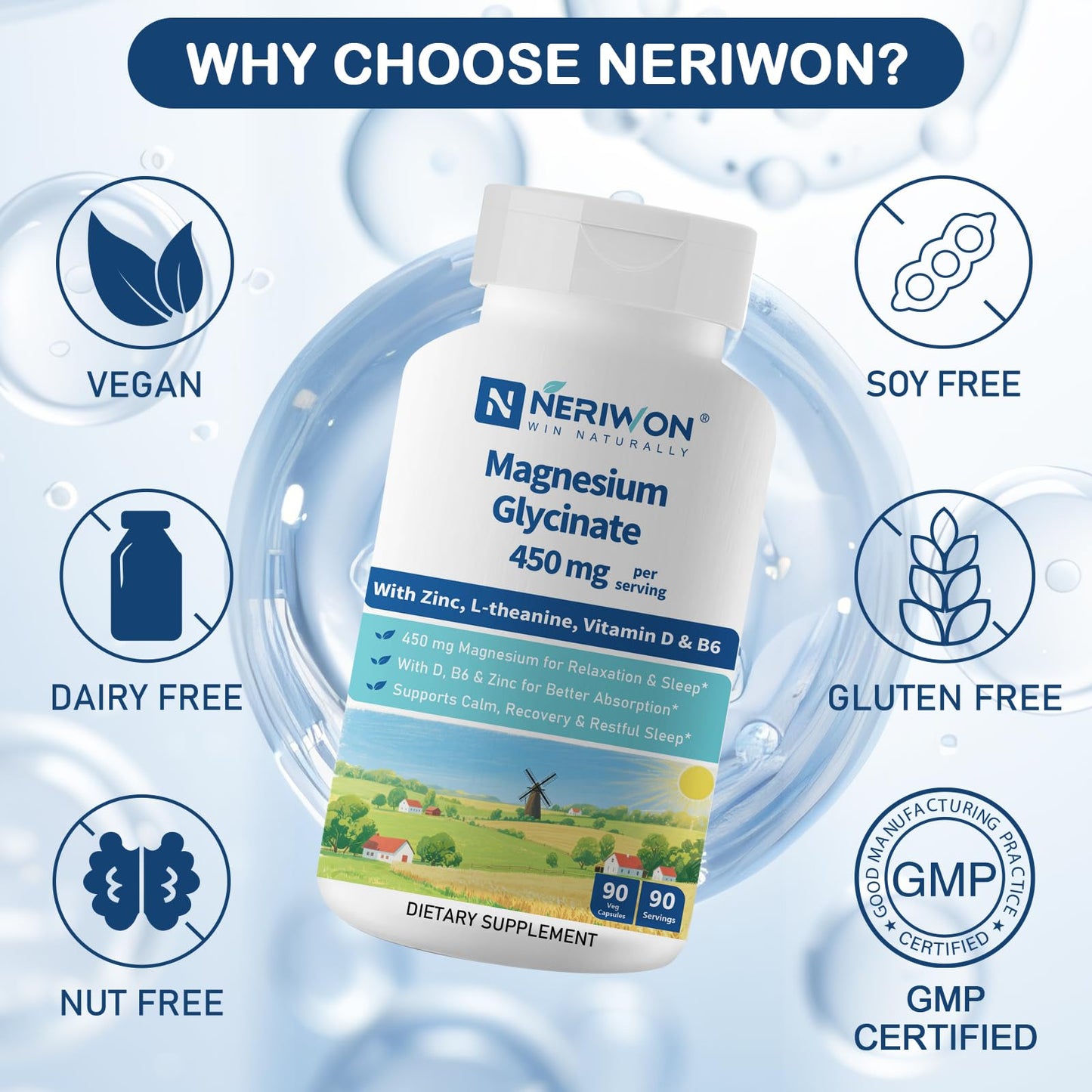 NERIWON High Absorption Magnesium Glycinate 450 mg Capsules, 90 Count