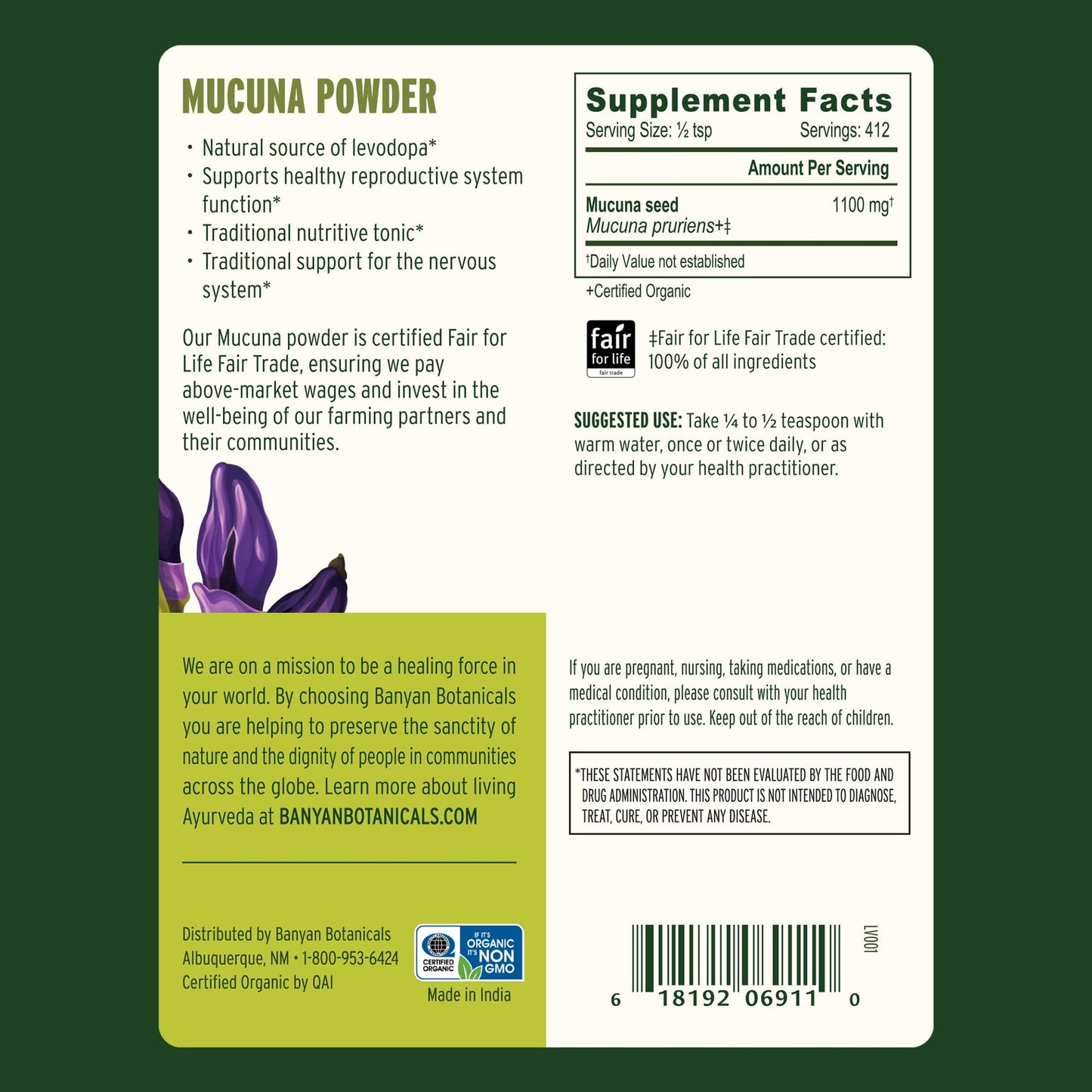 Banyan Botanicals Kapikacchu Powder, 16 Ounces