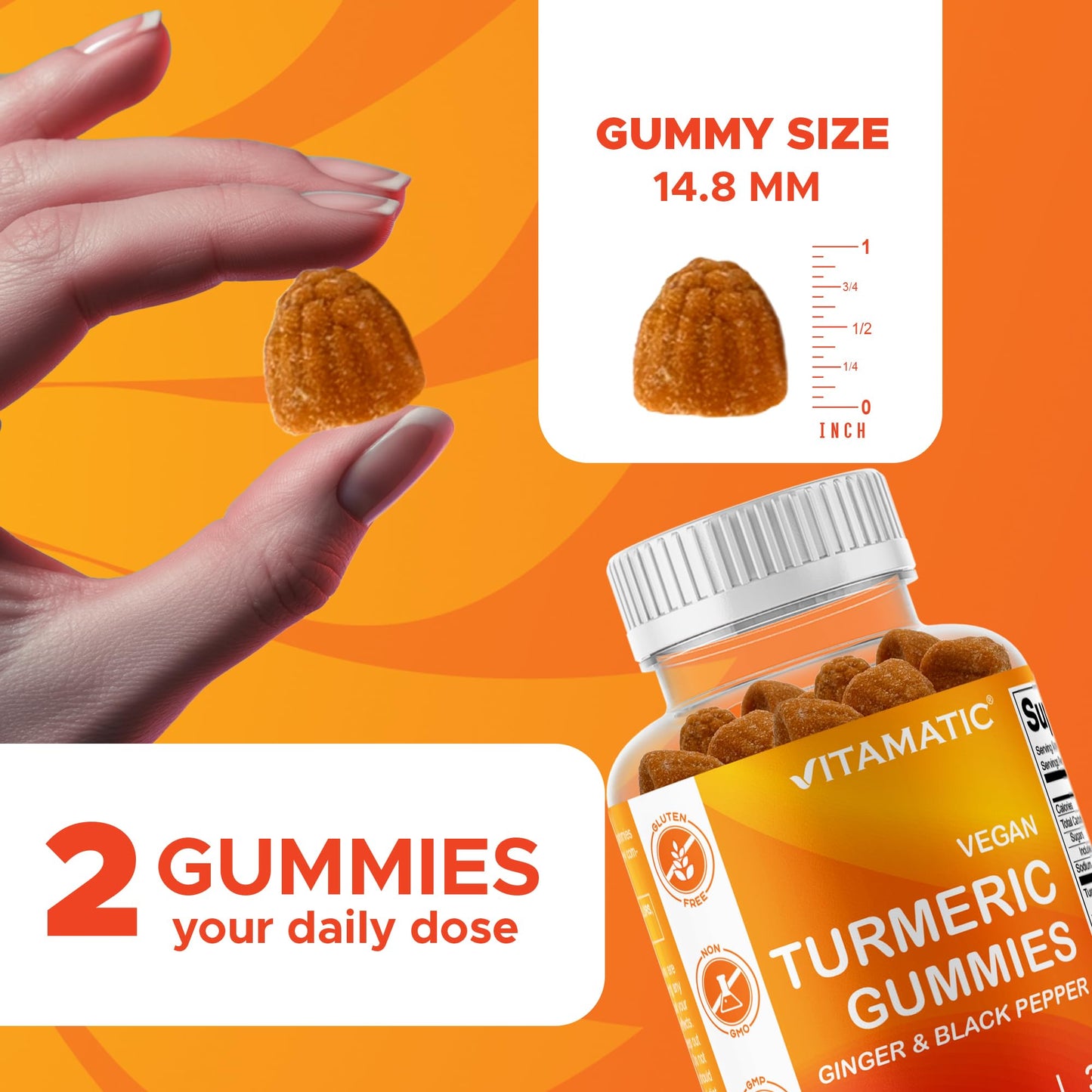 Vitamatic Turmeric Gummies with Ginger & Black Pepper Extract, Gummies, 60 Count