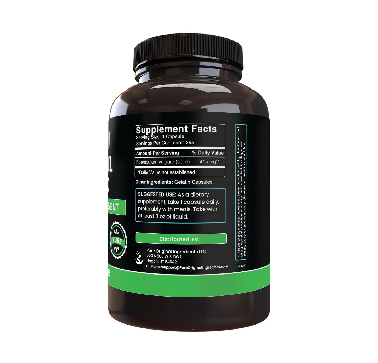 PURE ORIGINAL INGREDIENTS Fennel Seed Capsules 365