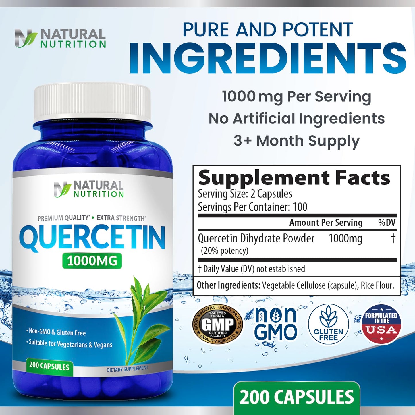 Generic Natural Vitamin Quercetin Maximum Strength 1000mg 200 Capsules