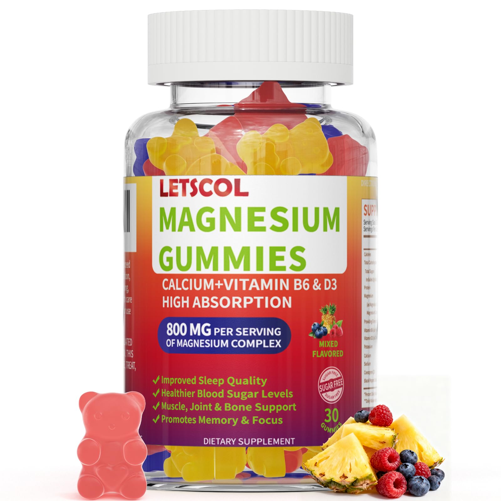 LETSCOL Magnesium Glycinate Gummies 30 Count