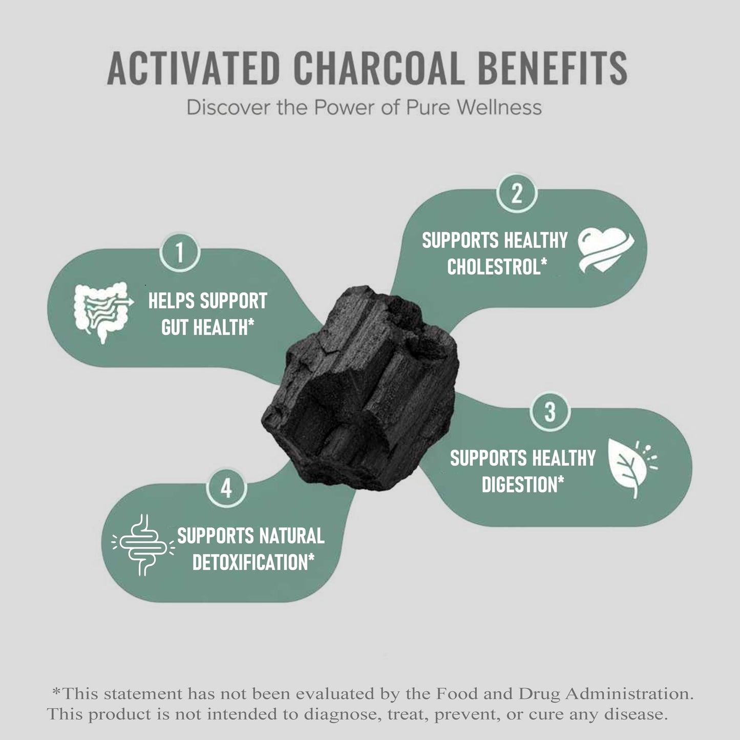 Pure Nutrition Natural Treasures Activated Charcoal 600mg - Coconut Shell Derived Capsules, 180 Capsules