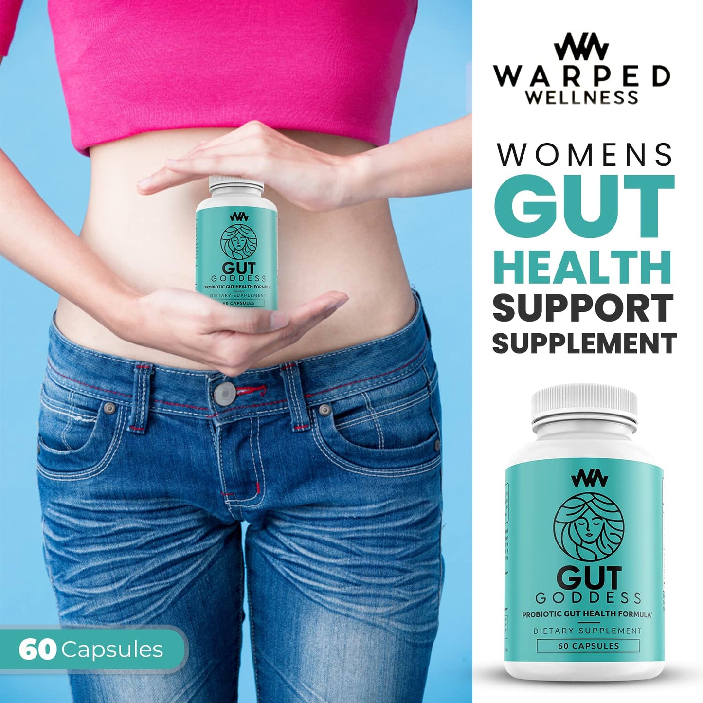 Warped Wellness Womens Gut Health Support Supplement Capsule, 60 Count