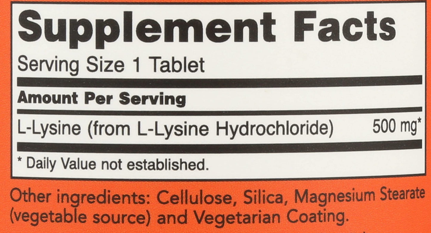 NOW Foods Lysine 500 mg Tablets, 250 Count