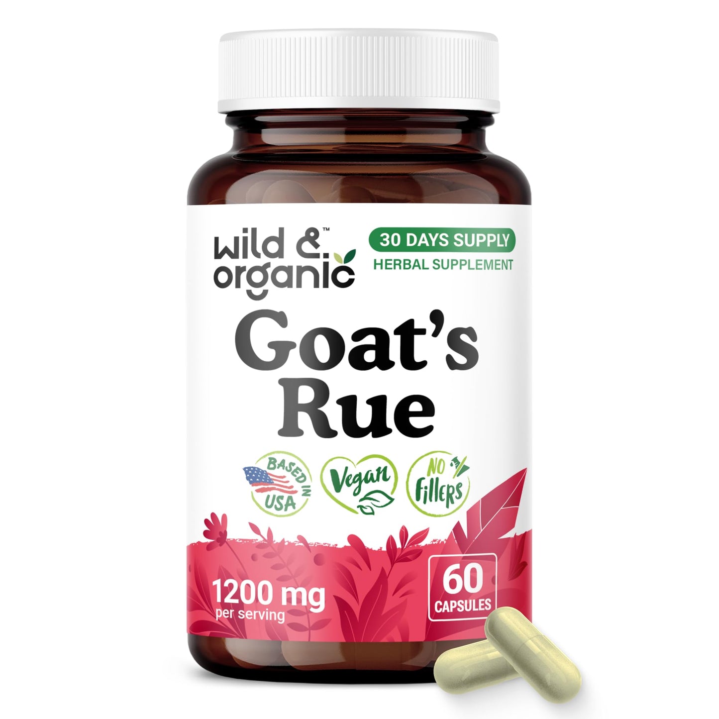 Wild & Organic Goats Rue Capsules 1200 mg Lactation Support, 60 Count
