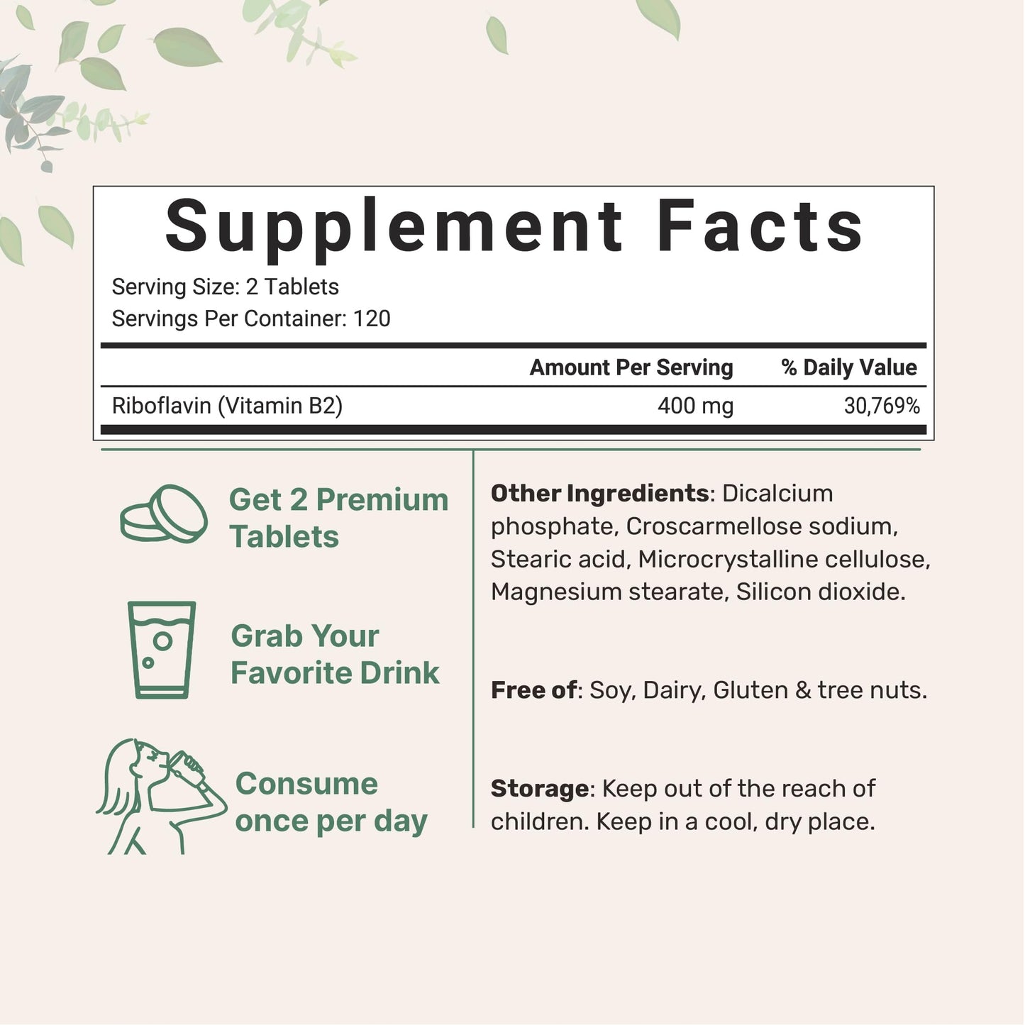 Micro Ingredients Riboflavin Vitamin B2 400mg Per Serving Tablet, 240 Count