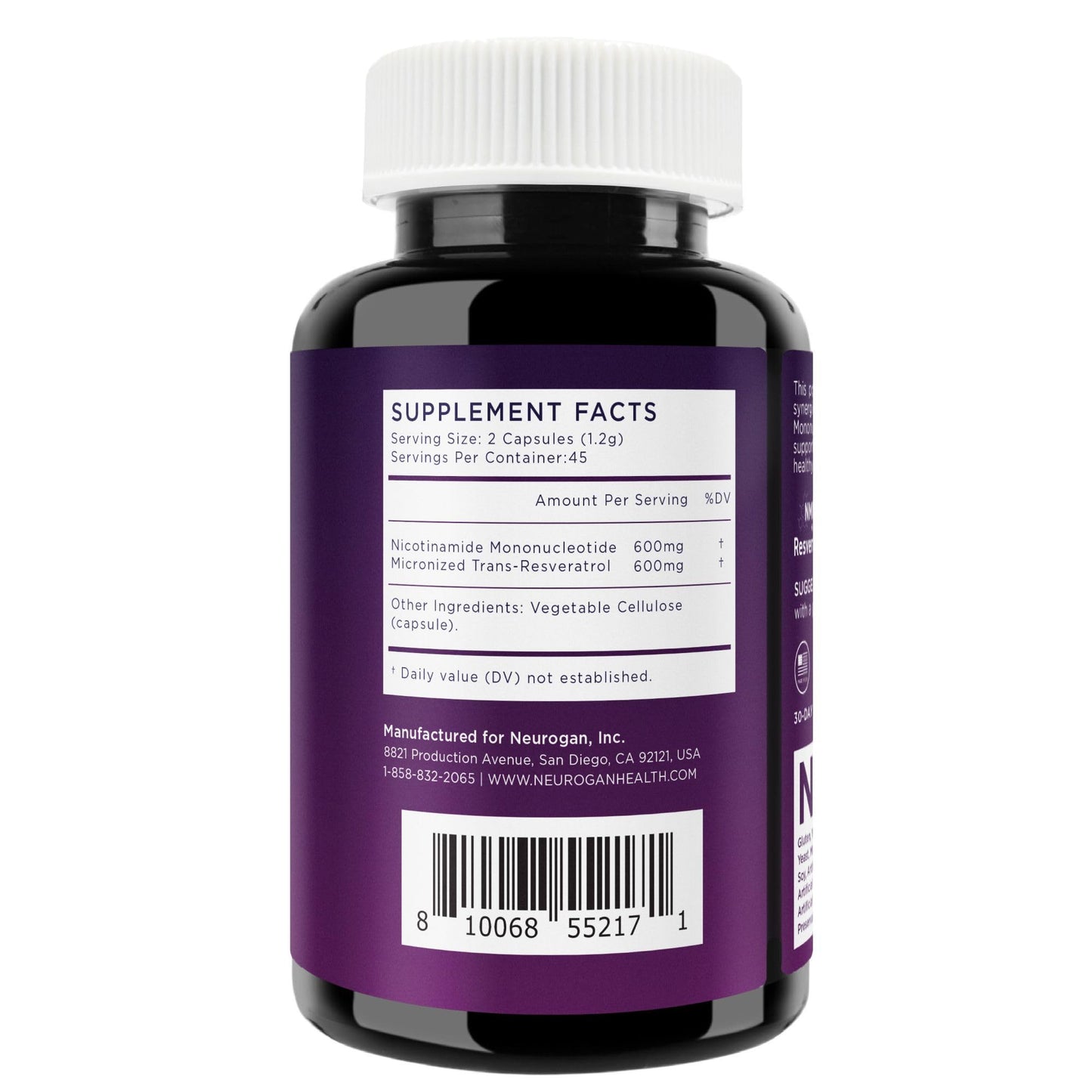 Neurogan NMN + Resveratrol Capsules – Cellular Health & Energy Support – 1200mg Nicotinamide Mononucleotide and Trans-Resveratrol per Serving, 90 Count