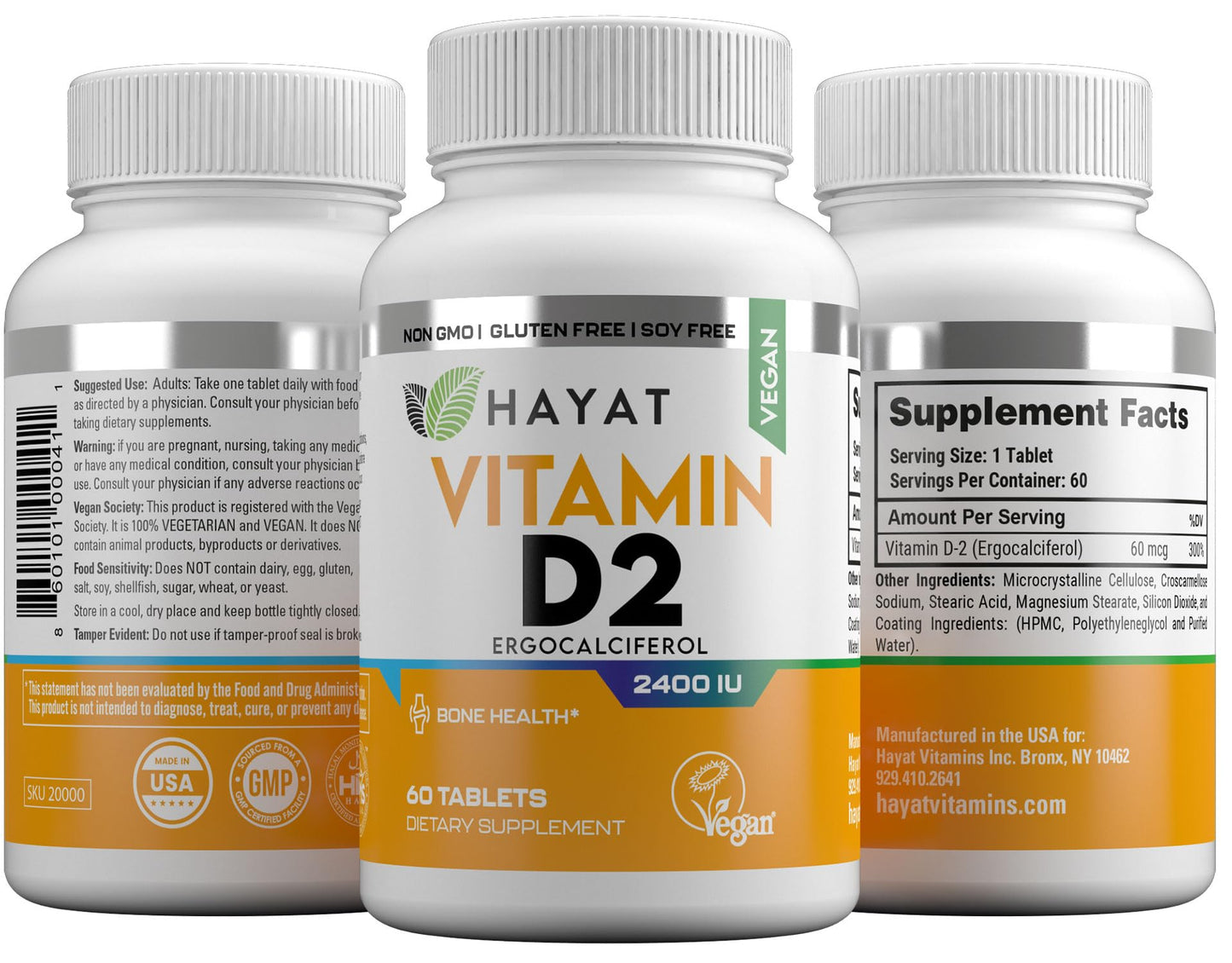 HAYAT Vegan Vitamin D2 2400 IU Tablet, 60 Count