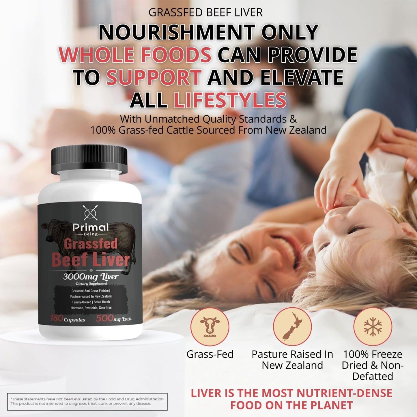 Primal Being Grassfed Beef Liver 3000mg Freeze-Dried Capsules, 180 Count
