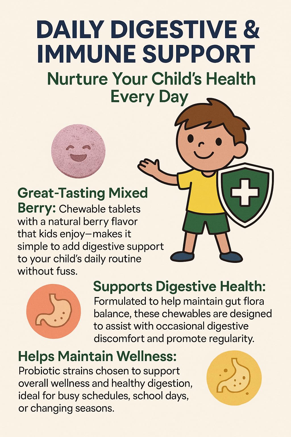 Raise Them Well Children’s Probiotic Chewable Gut Health Tablets for Kids, 60 Count