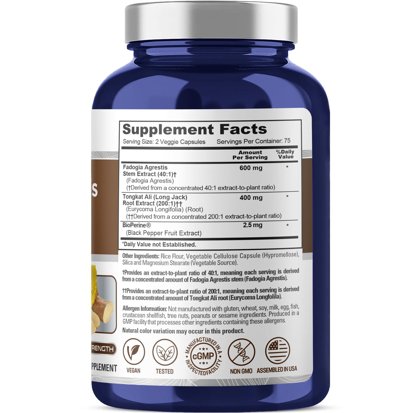 NusaPure Fadogia Agrestis 600 mg Capsules, 150 Count