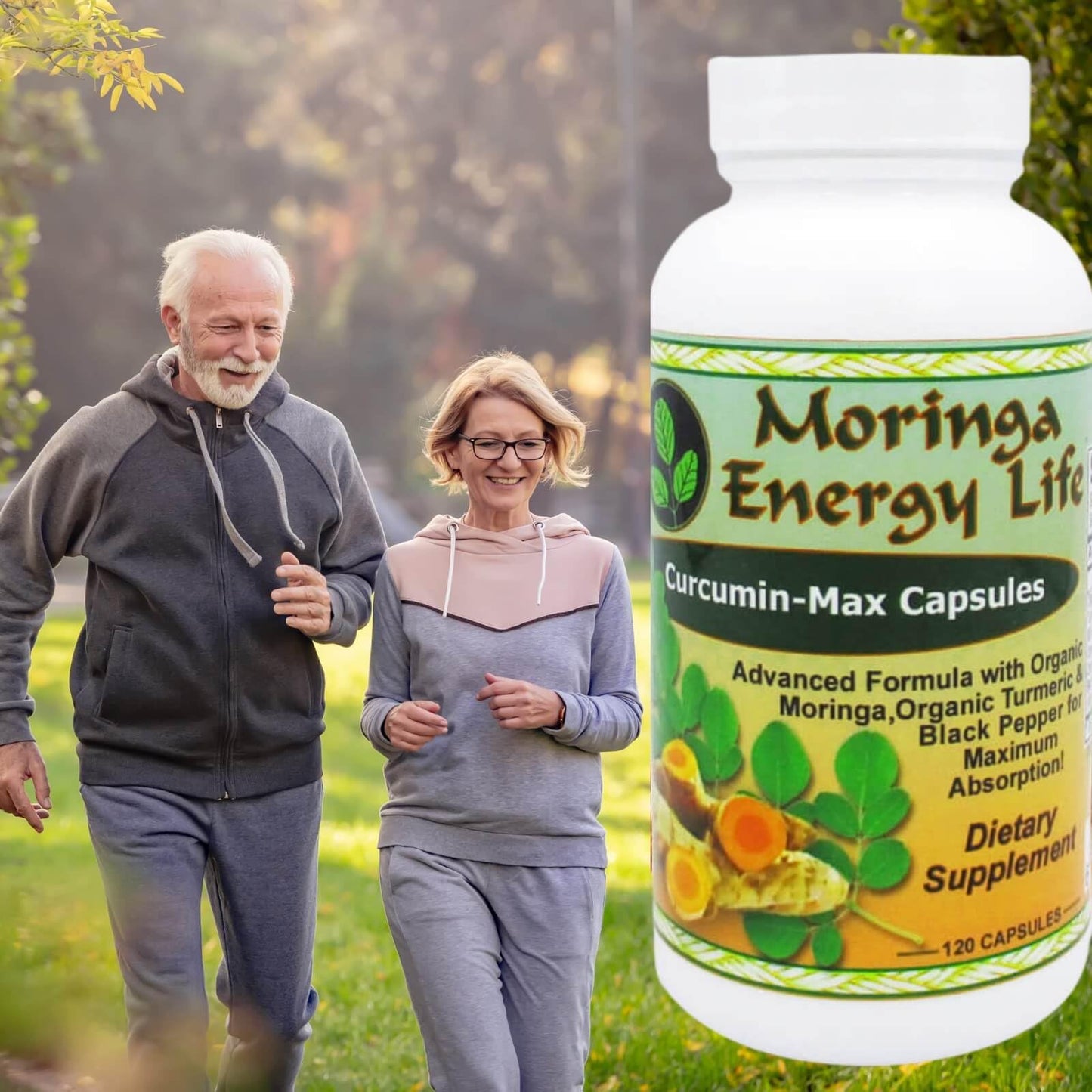 Moringa Energy Life Curcumin Max Turmeric Plus Moringa Capsules with Black Pepper, 120 Count