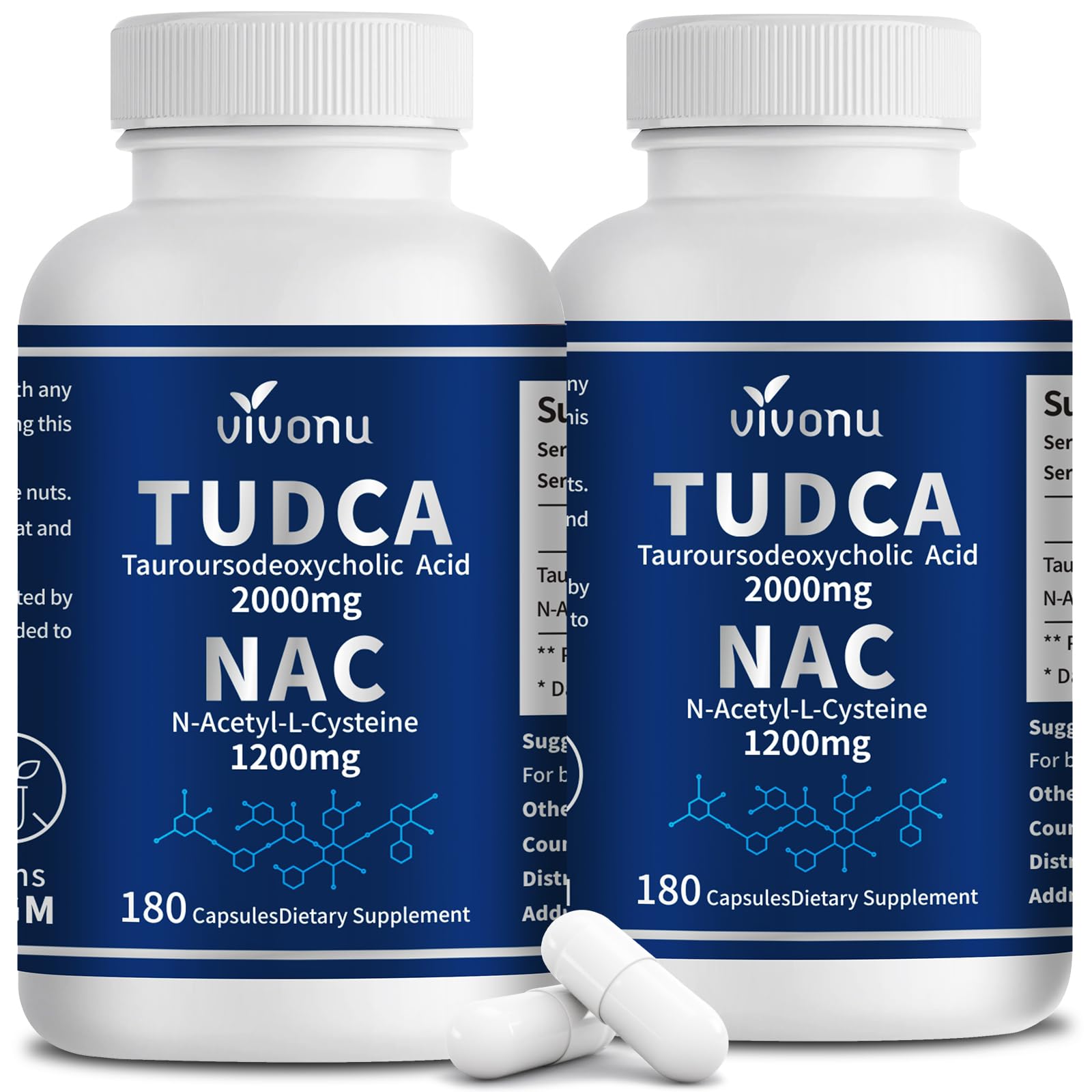 VivoNu TUDCA 2000mg + NAC 1200mg Supplement Complex Capsules, 360 Capsules