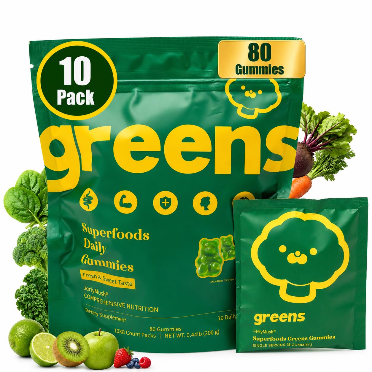 JerlyMush Greens Daily Gummies, 80 Gummies