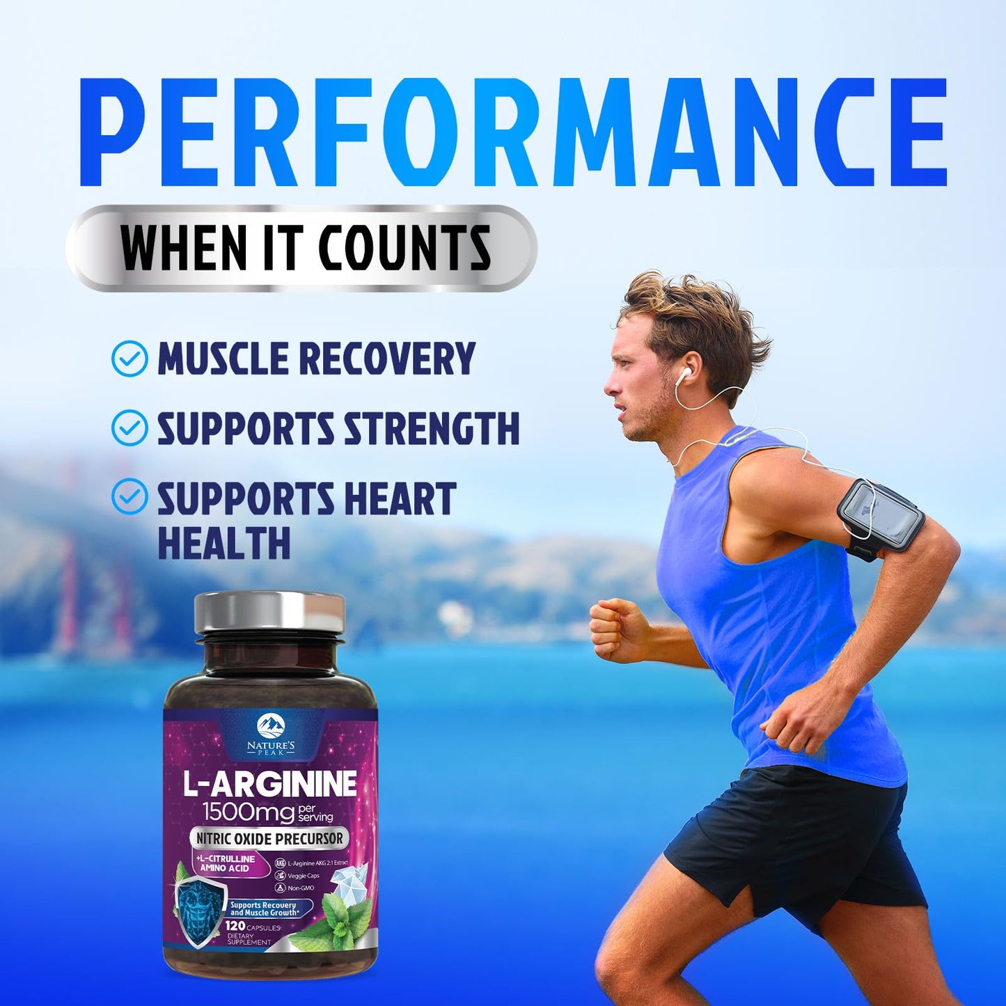 Nature's Peak L-Arginine Complex Extra Strength Nitric Oxide Booster Supplement Premium Energy Blend for Natural Heart Health & Muscle Support Non-GMO Made for Men & Women Bottled USA 120 Capsules