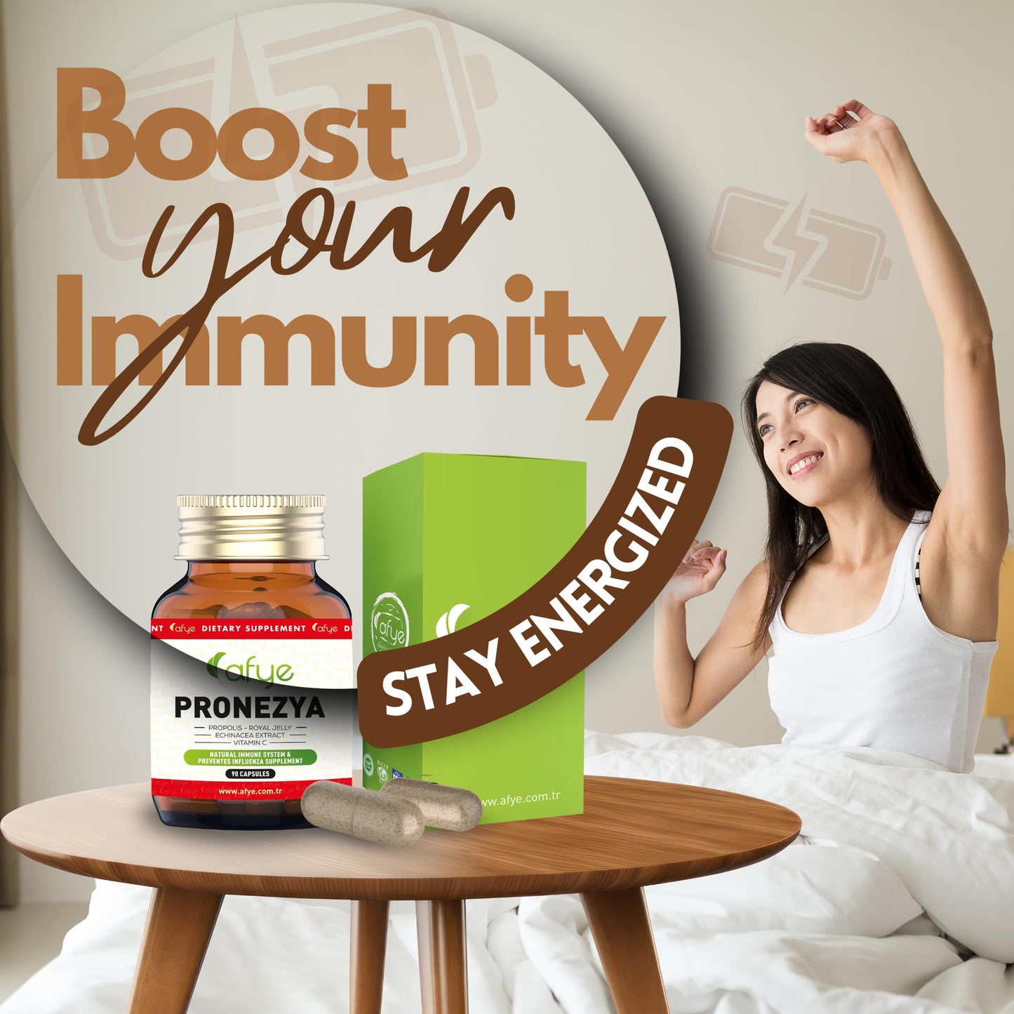 afye Immune System Support Supplement - Natural Blend of Propolis, Royal Jelly, Echinacea & Vitamin C - Enhances Health Plant-Based 90 Capsules