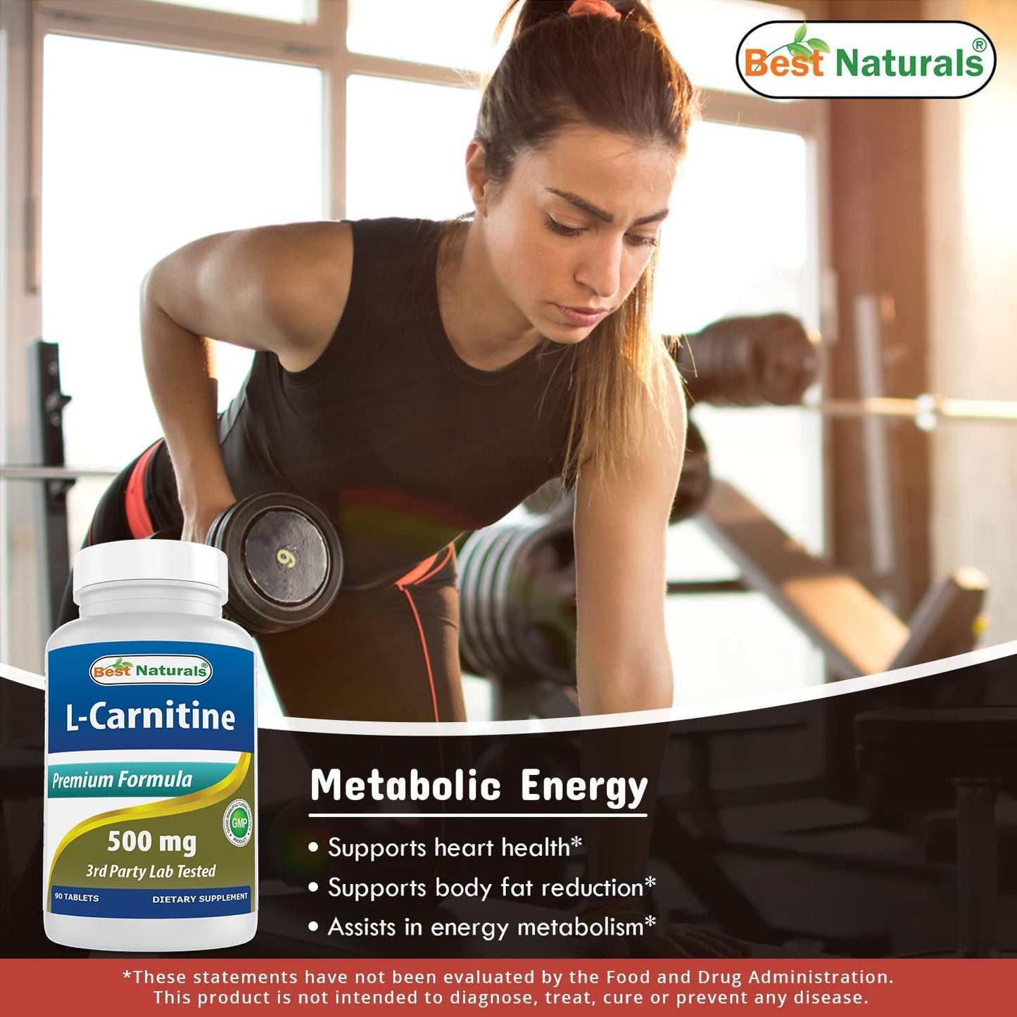 Best Naturals L-Carnitine Tartrate 500 mg Tablets, 90 Count