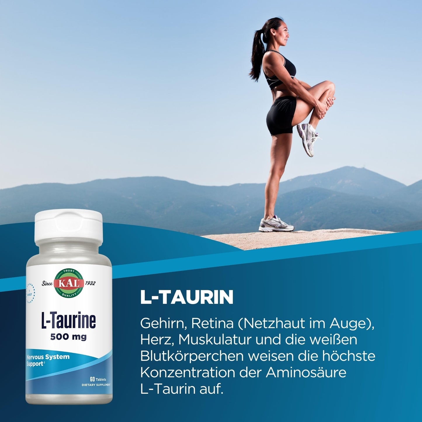 KAL L-Taurine 500 mg Tablets, 60 Count