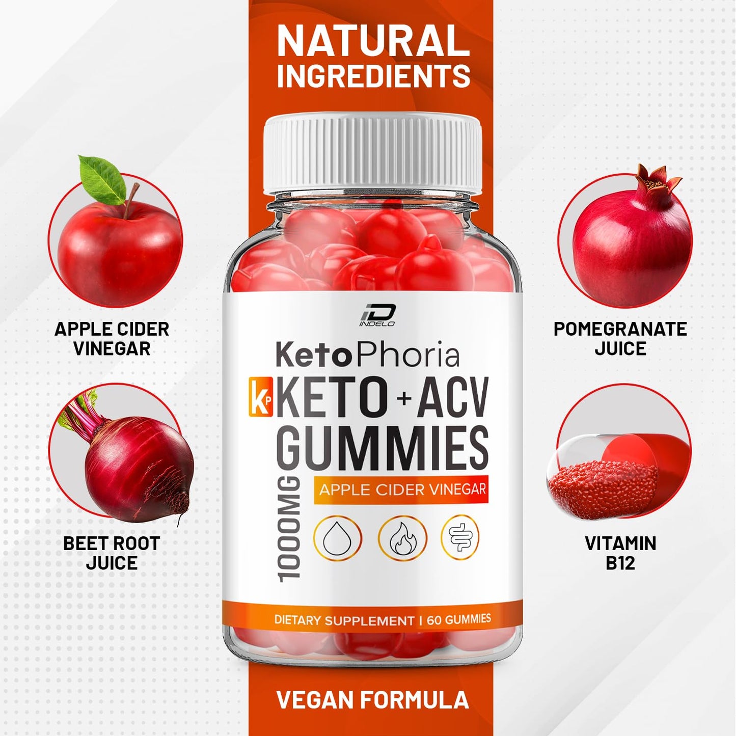 Indelo Ketophoria Keto ACV Gummies, 120 Count