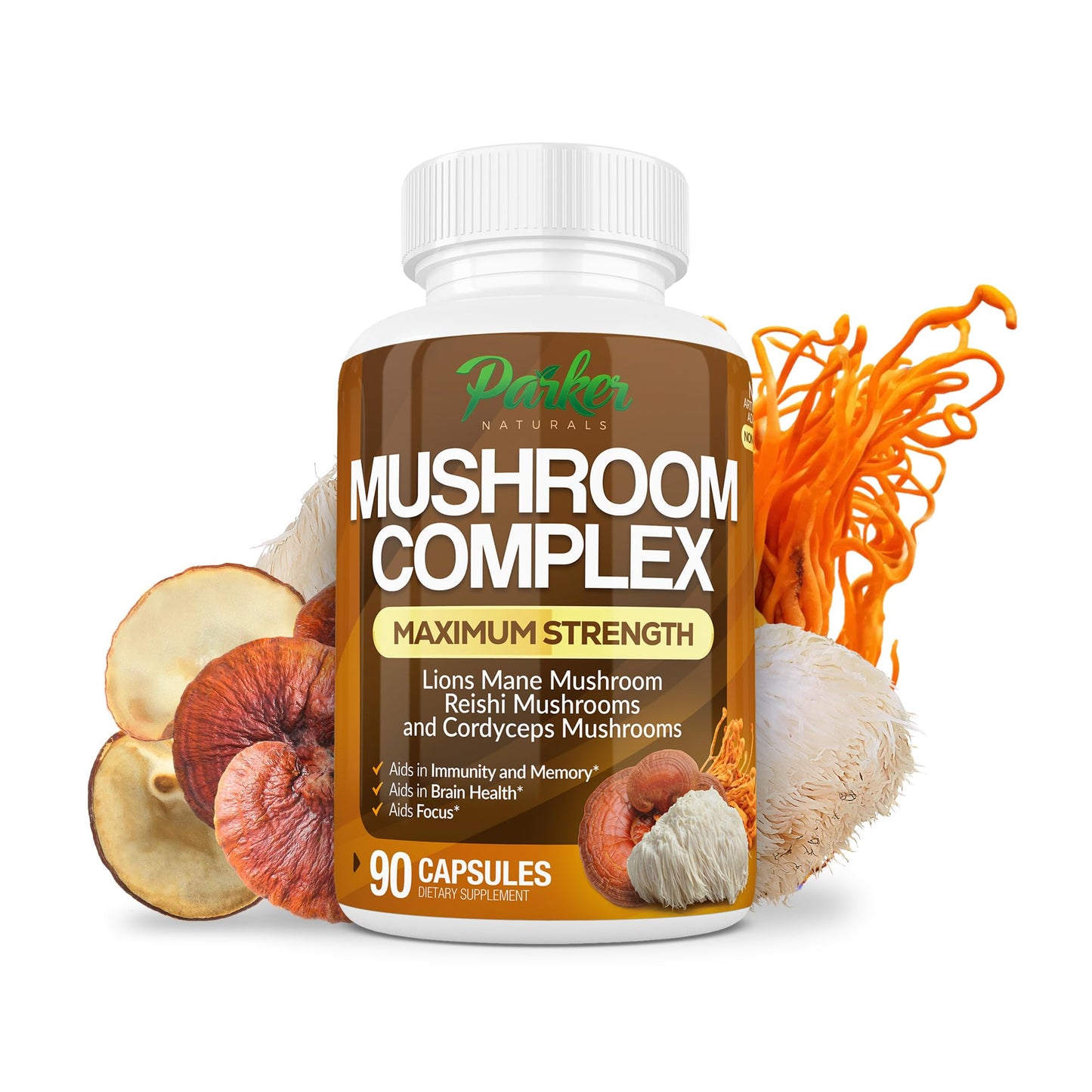 Parker Naturals Mushroom Complex Premium Lions Mane, Cordyceps, and Reishi Mushroom Supplement, 90 Capsules