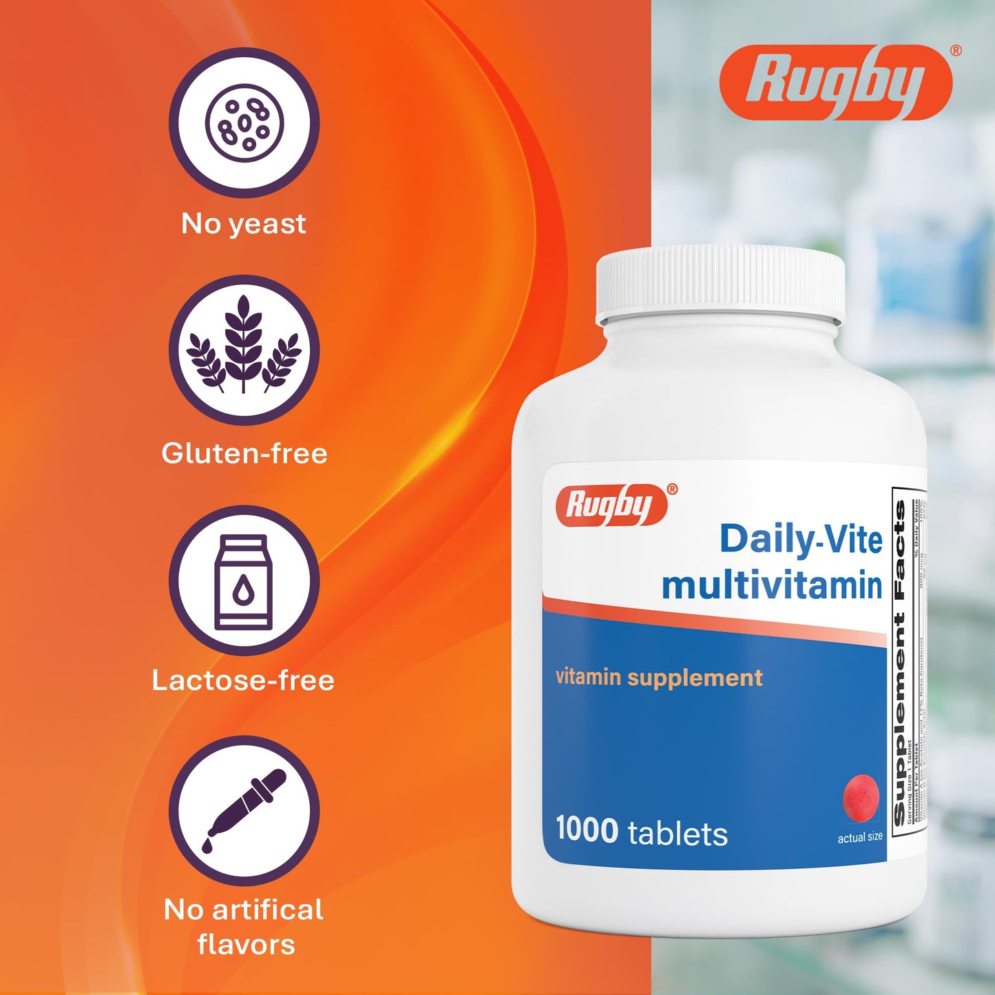 Rugby Laboratories Daily-Vite Multivitamin Tablets, 1000 Count