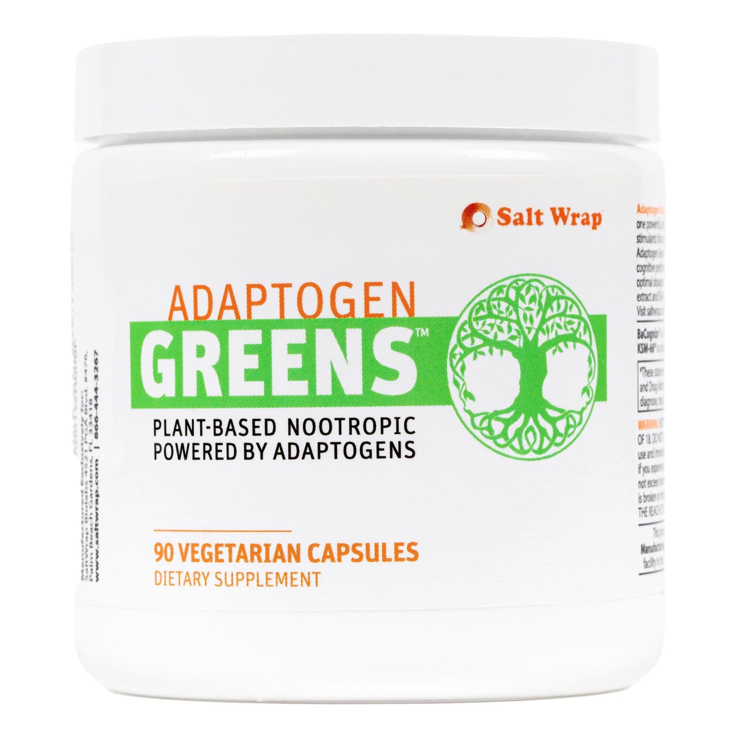 SaltWrap Adaptogen Greens Mind-Body Resilience Formula - Caffeine-Free Nootropic for Stress, Focus, and Cognitive Performance, 90 Capsules