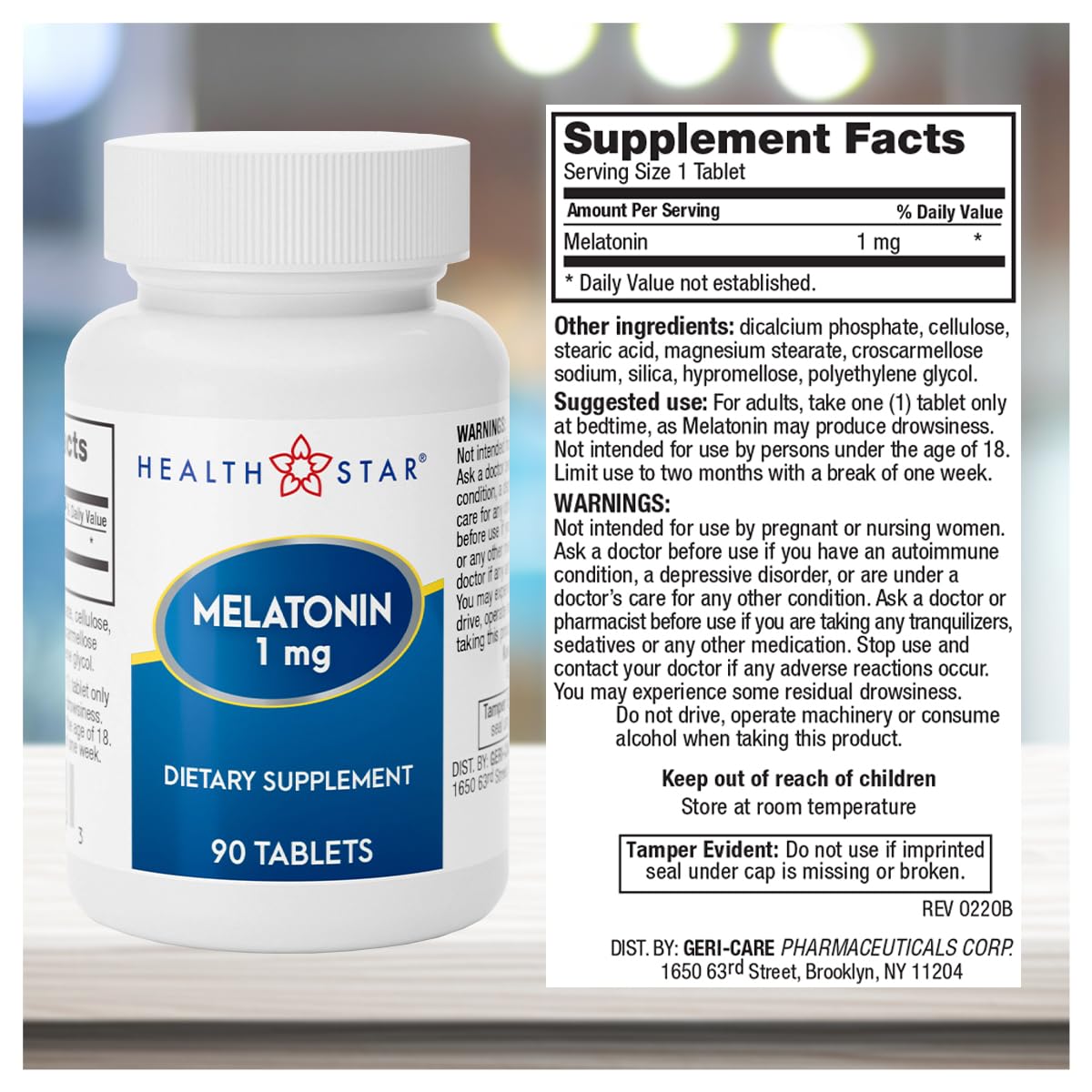 GeriCare Melatonin 1mg Sleep Support Supplement Tablets, 90 Tablets